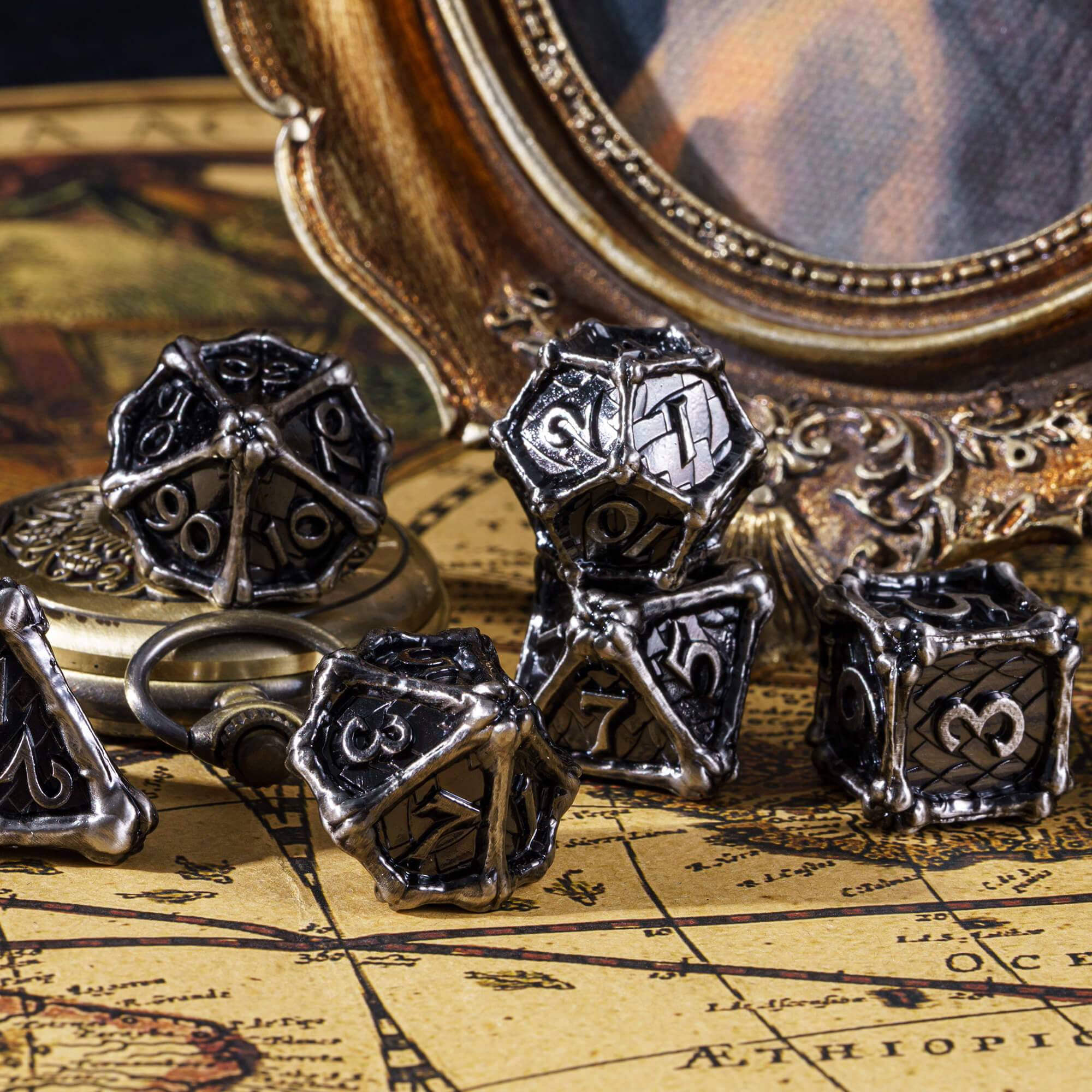 7 Polyhedral Dragon Bones Metal D&D Dice Set Nickel - Dice of Dragons