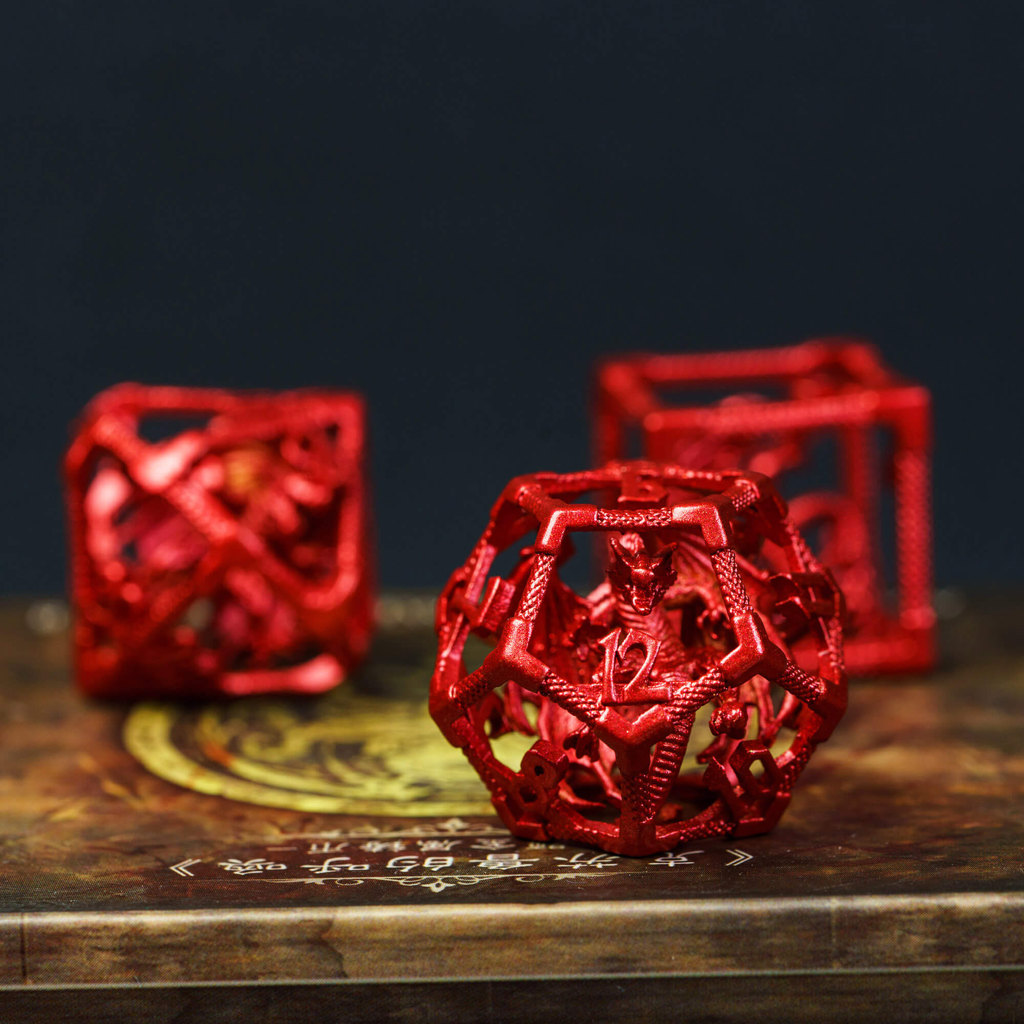 7 Polyhedral Dragon Hollow Metal Dice Sets D And D Red - Dice of Dragons