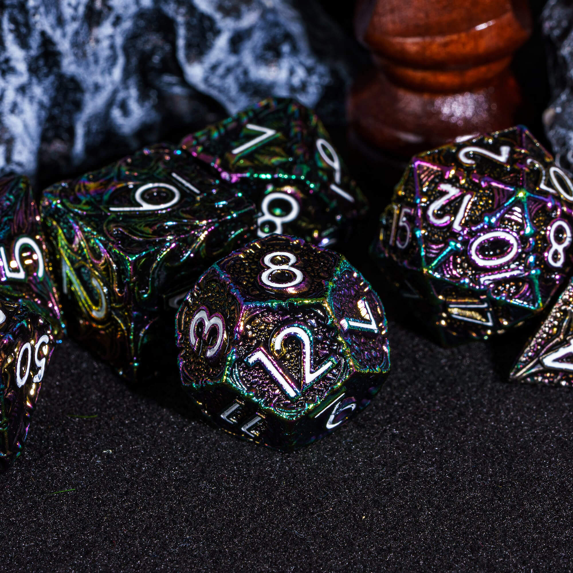 7 Polyhedral Dragon Metal DD Dice Sets Colorful White - Dice of Dragons