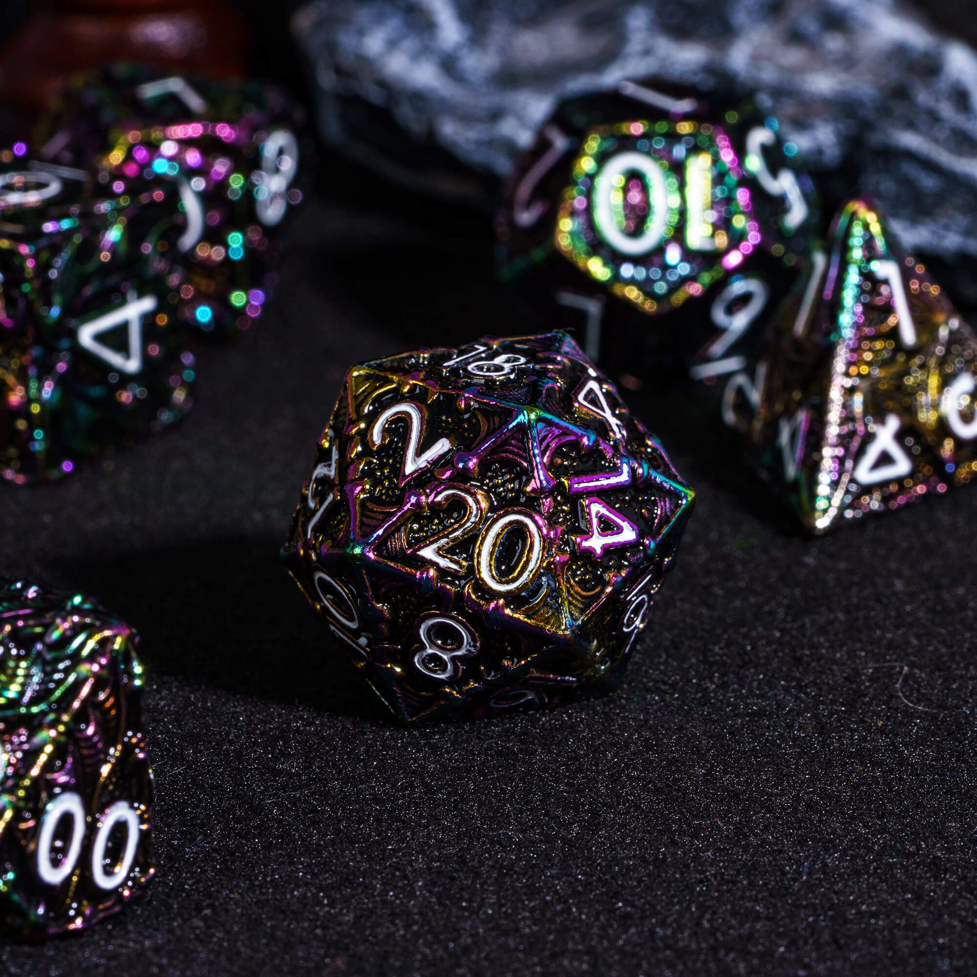 7 Polyhedral Dragon Metal DD Dice Sets Colorful White - Dice of Dragons