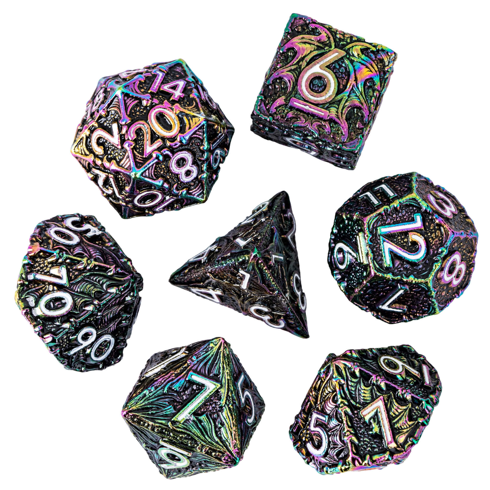 7 Polyhedral Dragon Metal DD Dice Sets Colorful White - Dice of Dragons