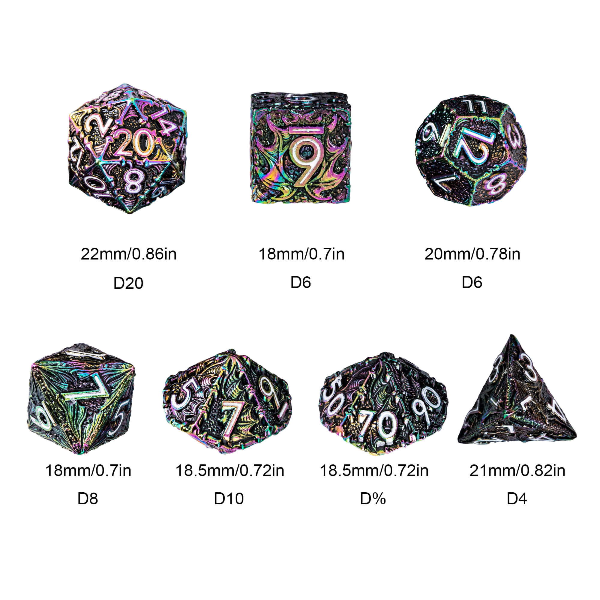 7 Polyhedral Dragon Metal DD Dice Sets Colorful White - Dice of Dragons