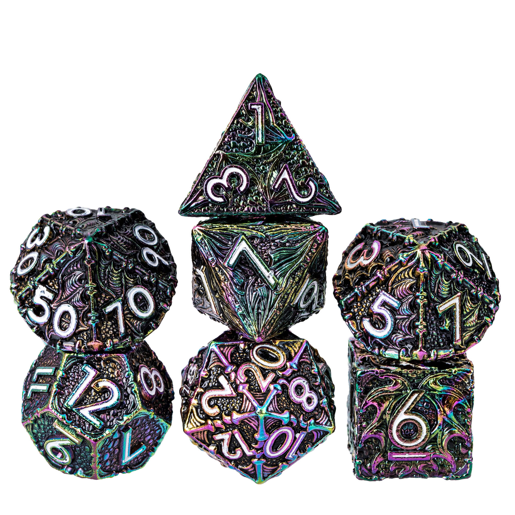 7 Polyhedral Dragon Metal DD Dice Sets Colorful White - Dice of Dragons