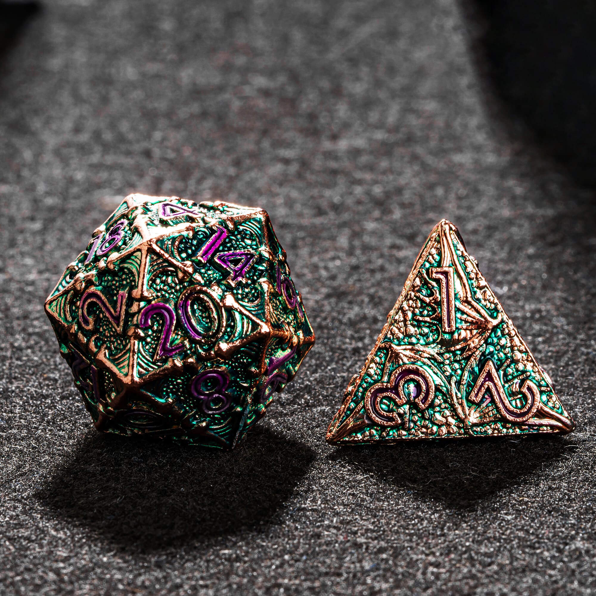 7 Polyhedral Dragon Metal Dice Sets D And D Green Purple - Dice of Dragons