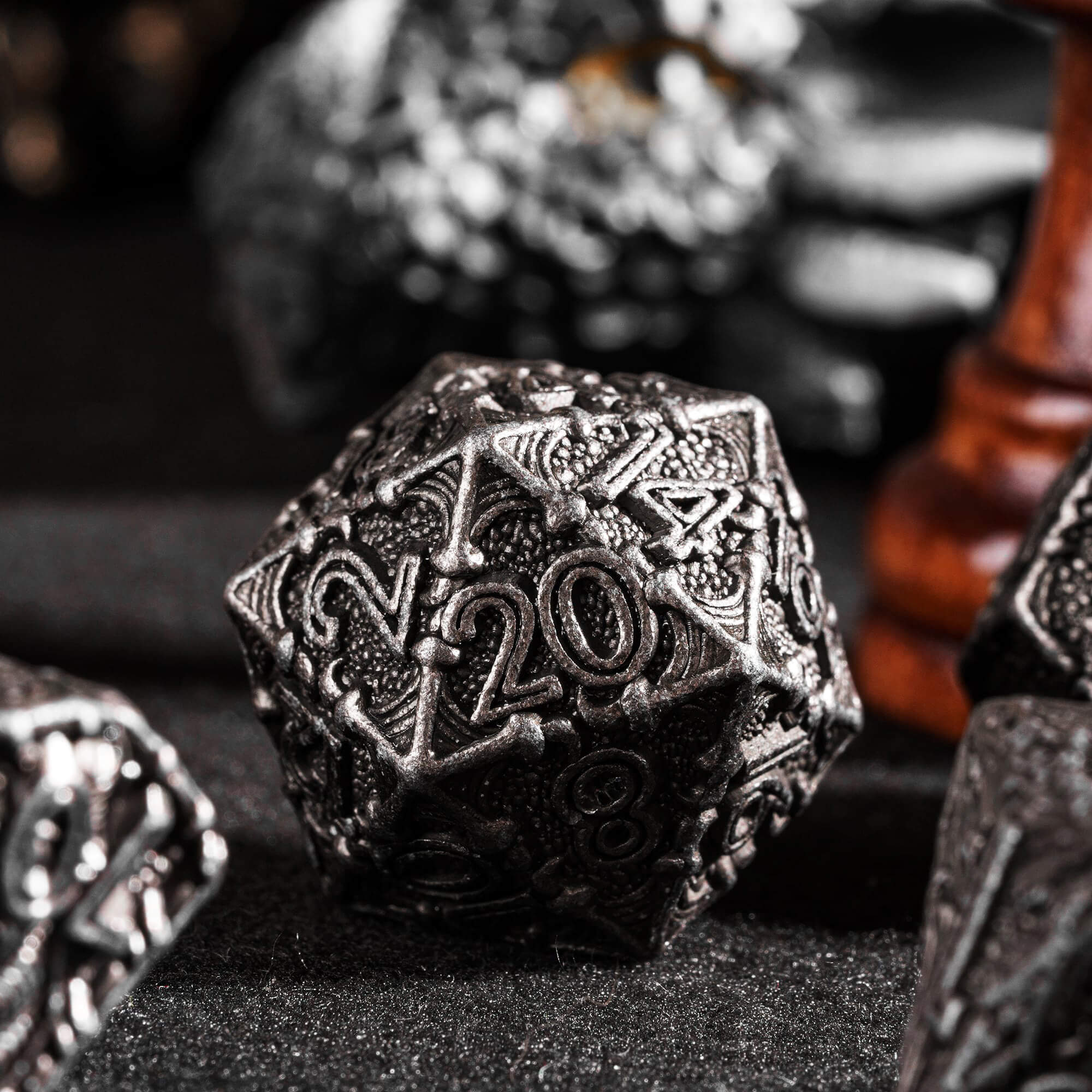 7 Polyhedral Dragon Metal Dice Sets DnD Nickel - Dice of Dragons