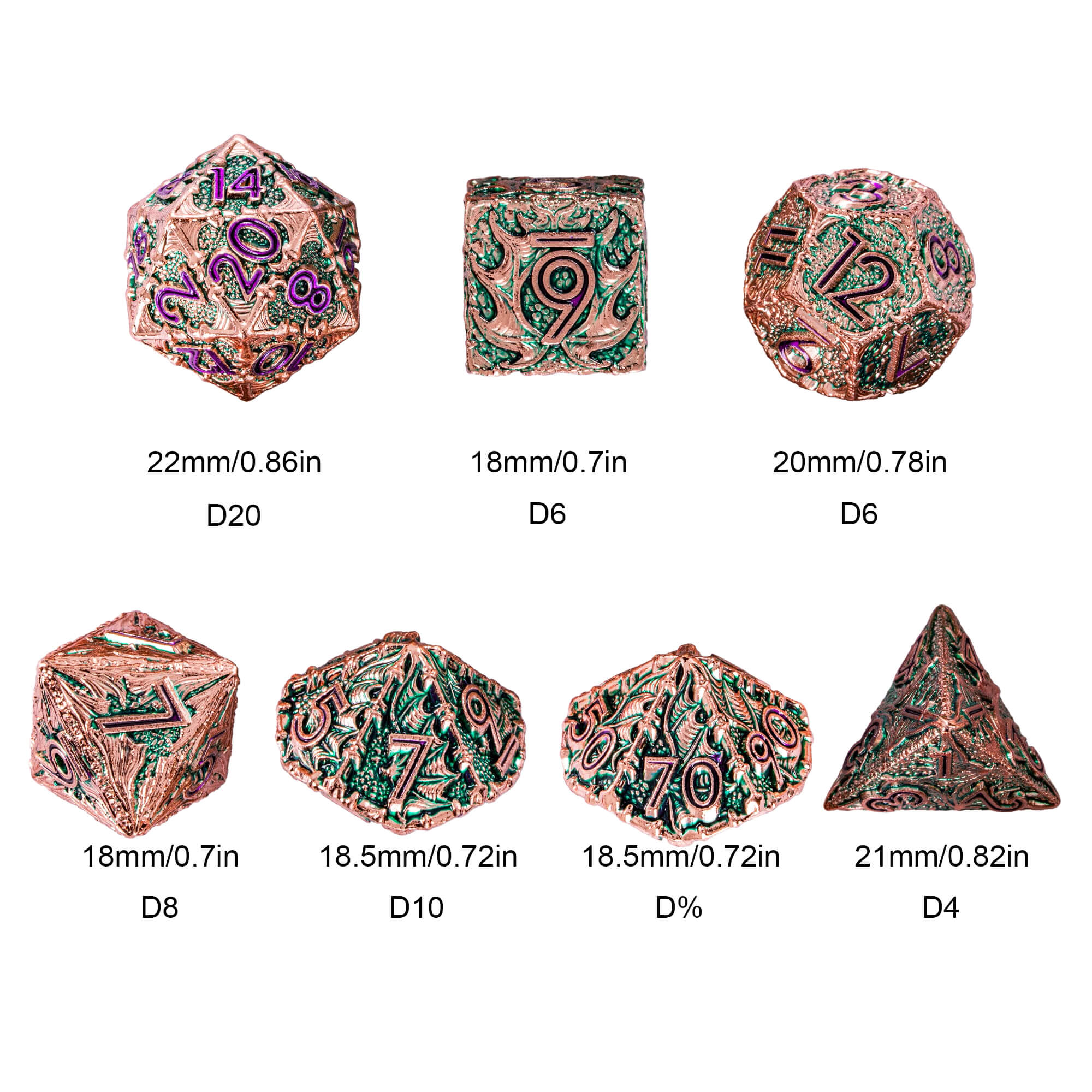 7 Polyhedral Dragon Metal Dice Sets D And D Green Purple - Dice of Dragons