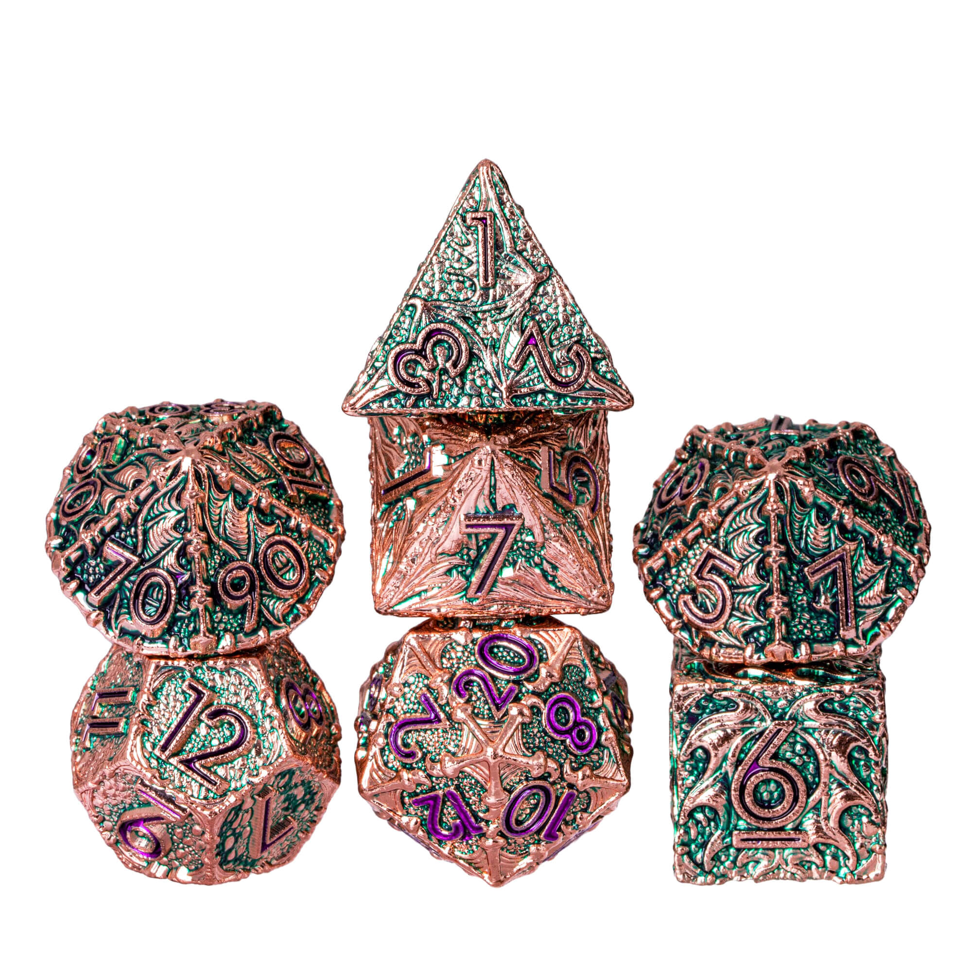 7 Polyhedral Dragon Metal Dice Sets D And D Green Purple - Dice of Dragons