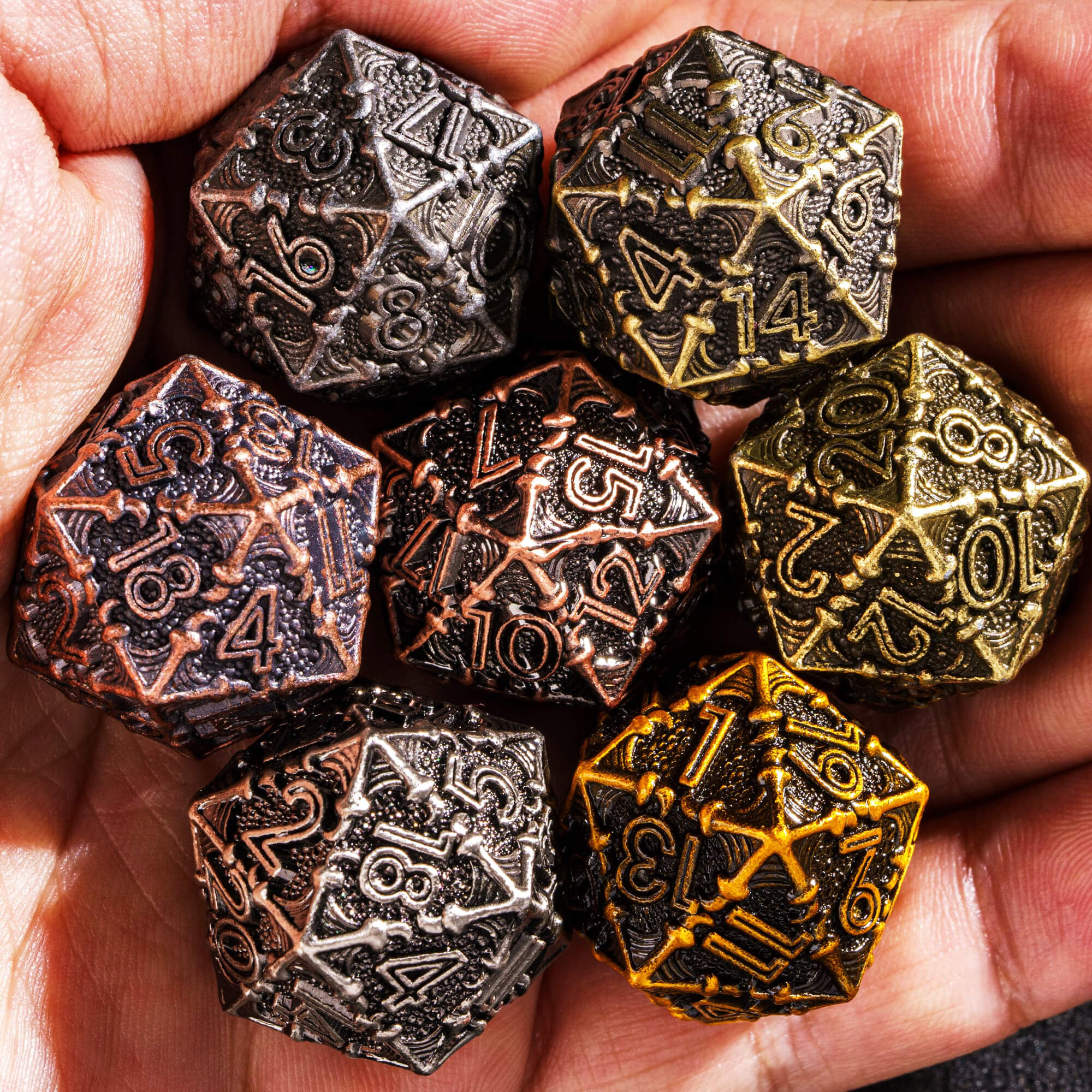 7 Polyhedral Dragon Metal Dice Sets DnD Nickel - Dice of Dragons