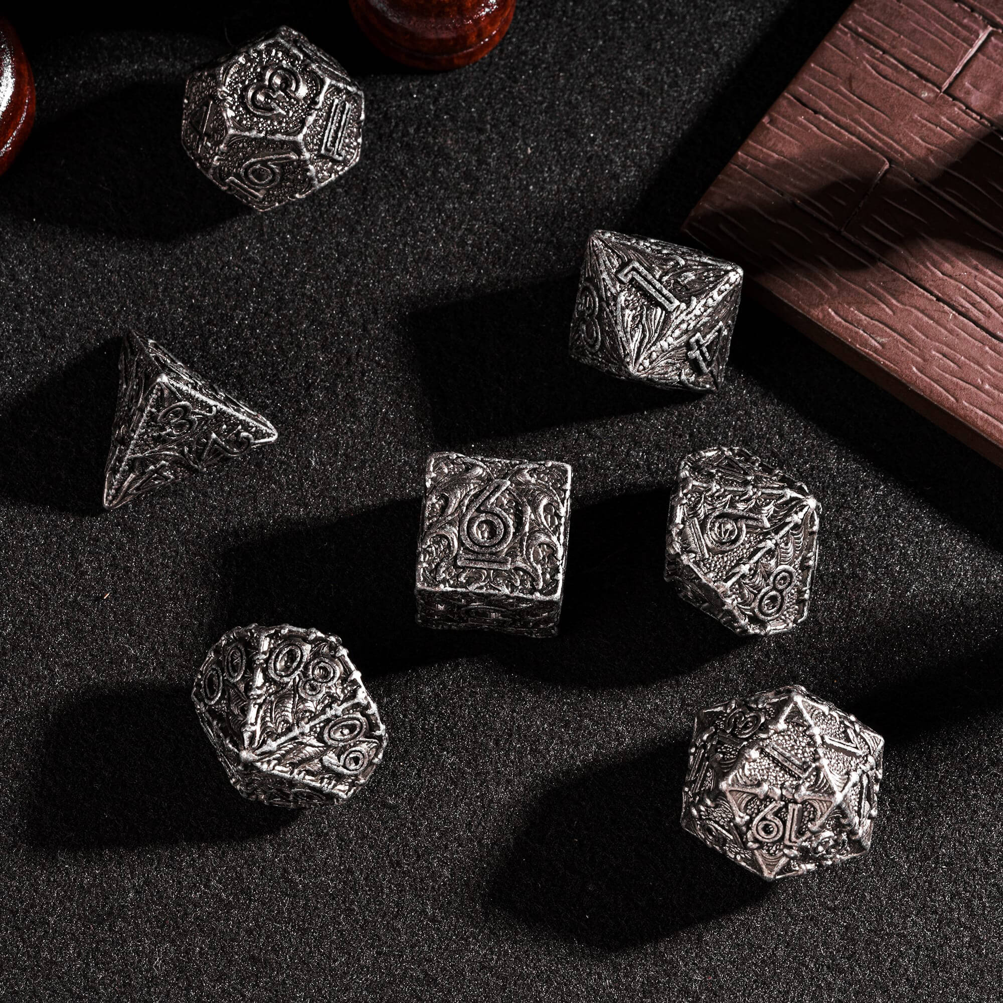 7 Polyhedral Dragon Metal Dice Sets DnD Nickel - Dice of Dragons