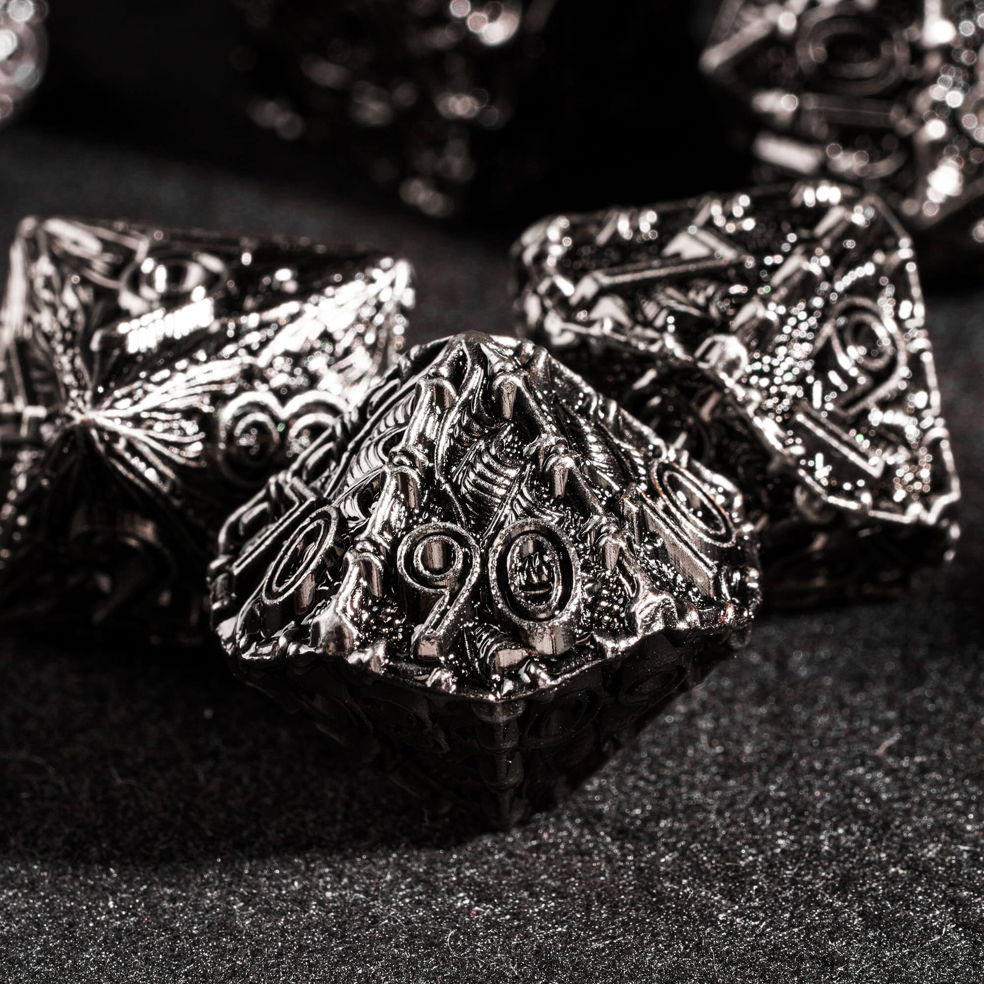 7 Polyhedral Dragon Metal D&D Dice Set Nickel - Dice of Dragons