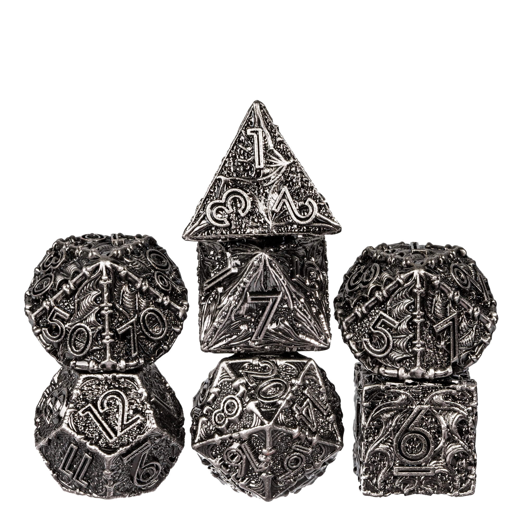 7 Polyhedral Dragon Metal D&D Dice Set Nickel - Dice of Dragons