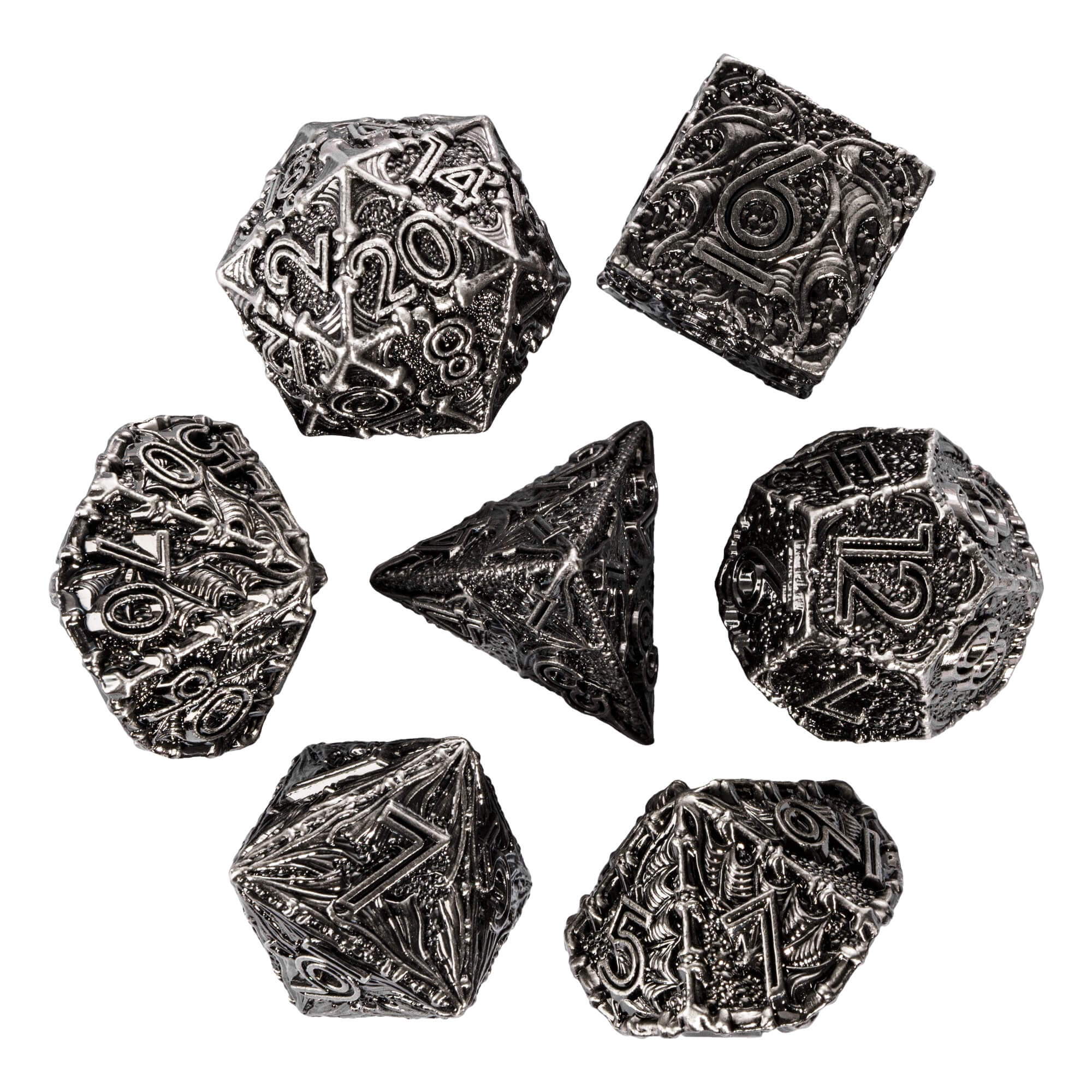 7 Polyhedral Dragon Metal D&D Dice Set Nickel - Dice of Dragons