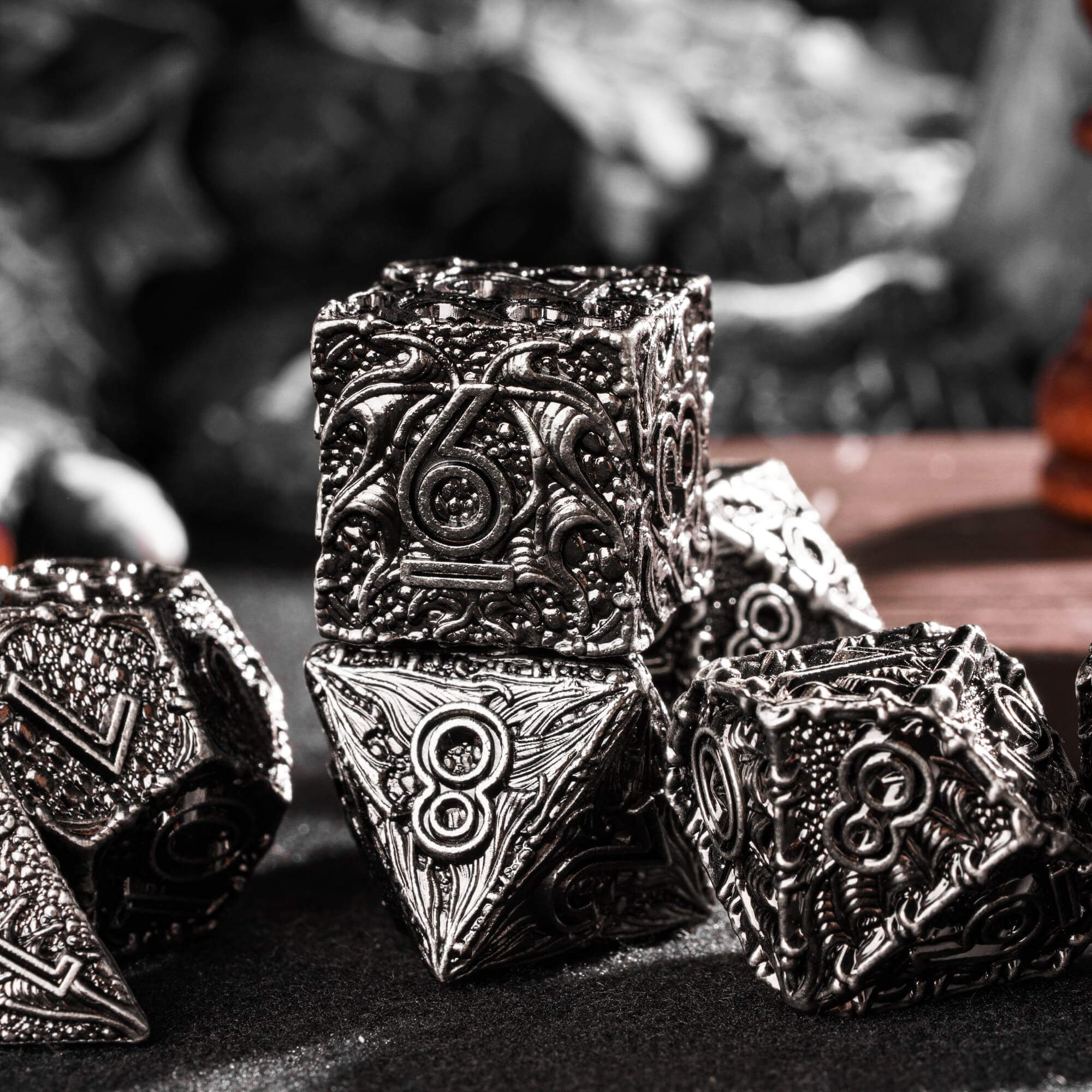 7 Polyhedral Dragon Metal D&D Dice Set Nickel - Dice of Dragons