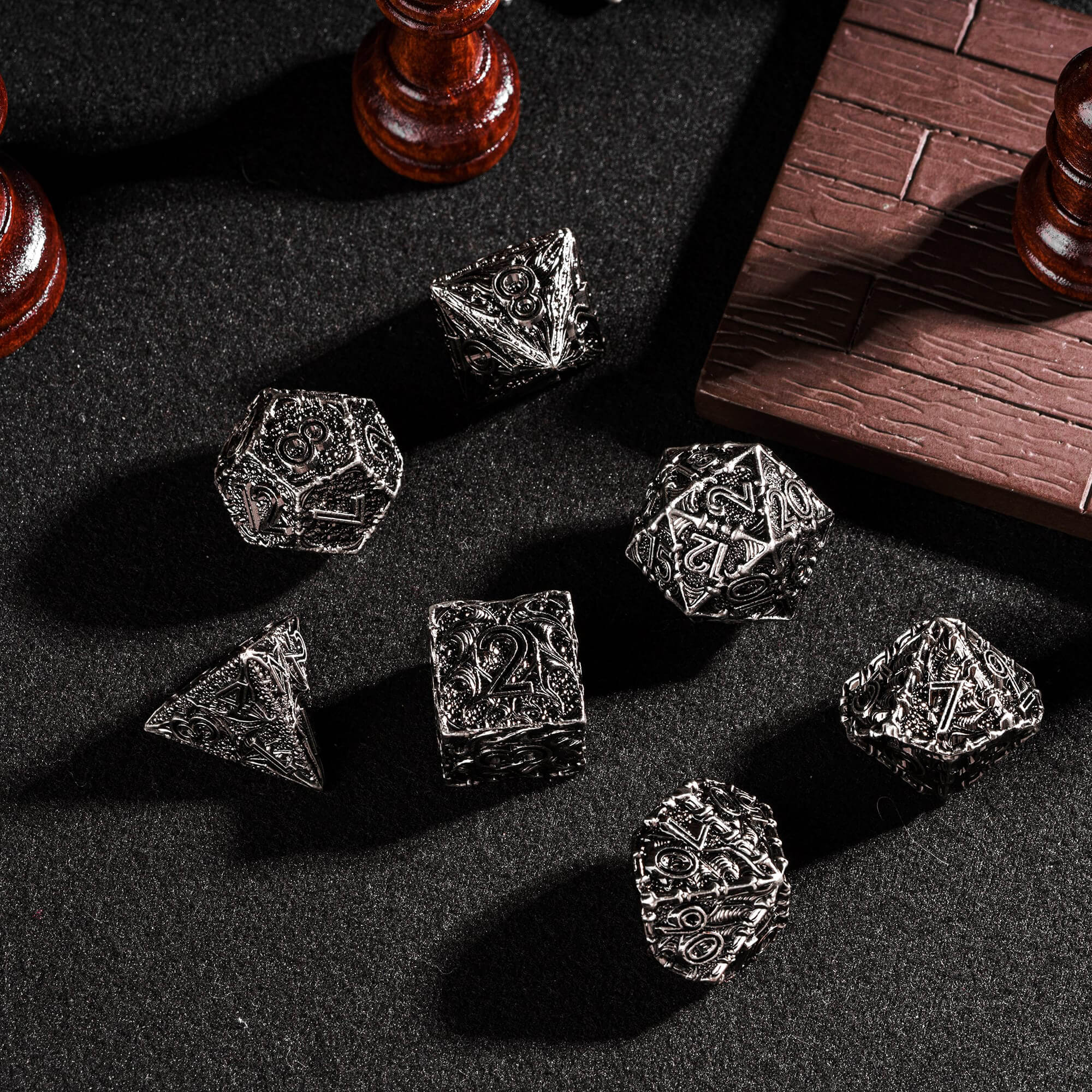 7 Polyhedral Dragon Metal D&D Dice Set Nickel - Dice of Dragons