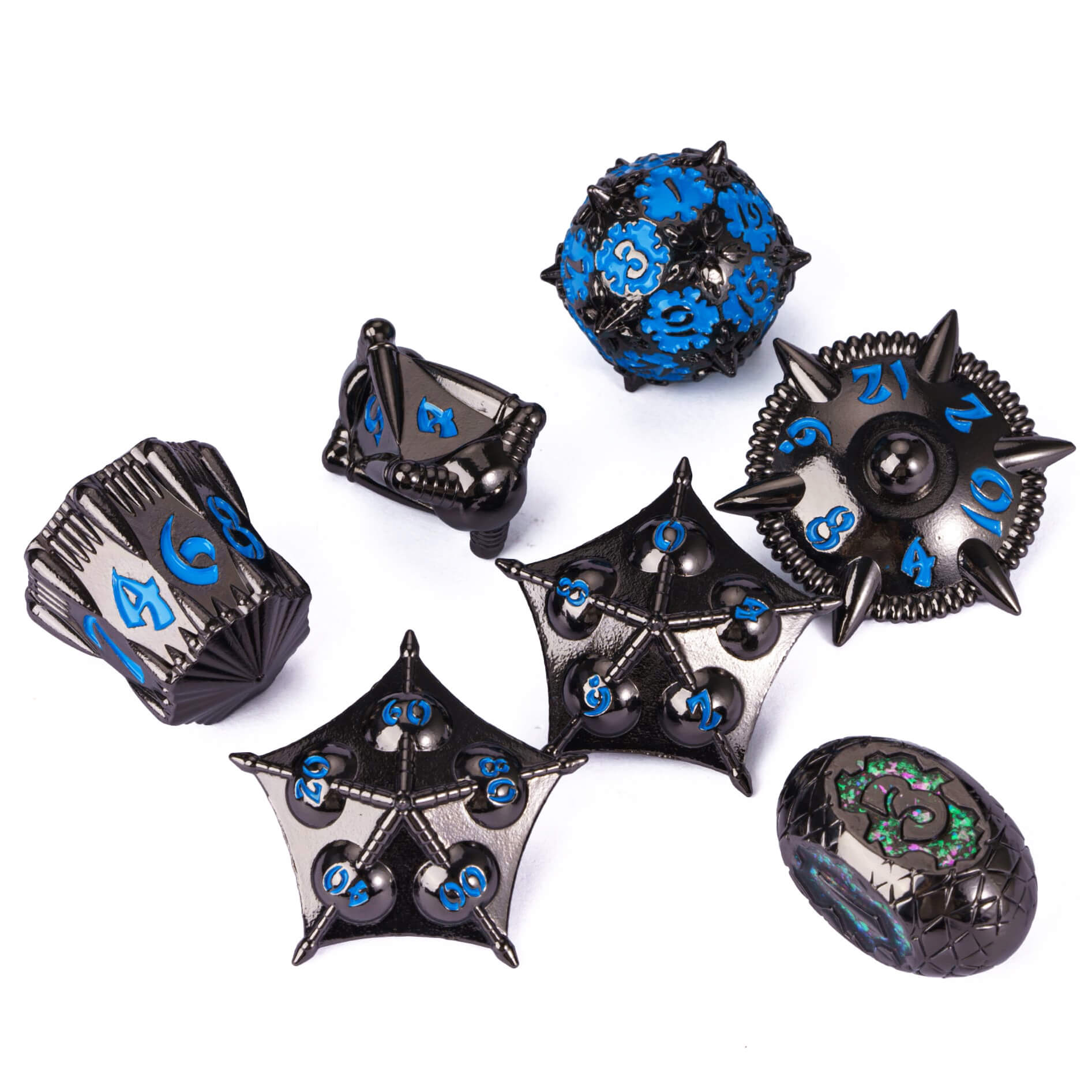 7 Polyhedral Dragon Set Metal Dice Sets D And D Black Blue - Dice of Dragons