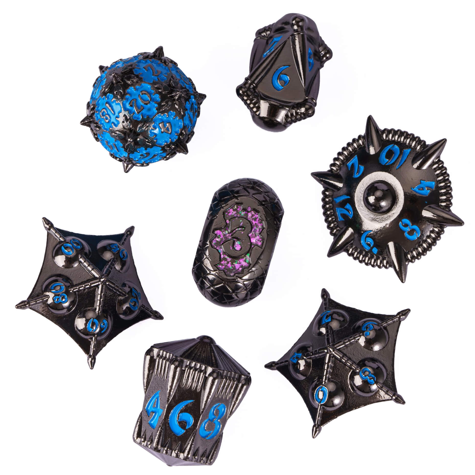 7 Polyhedral Dragon Set Metal Dice Sets D And D Black Blue - Dice of Dragons