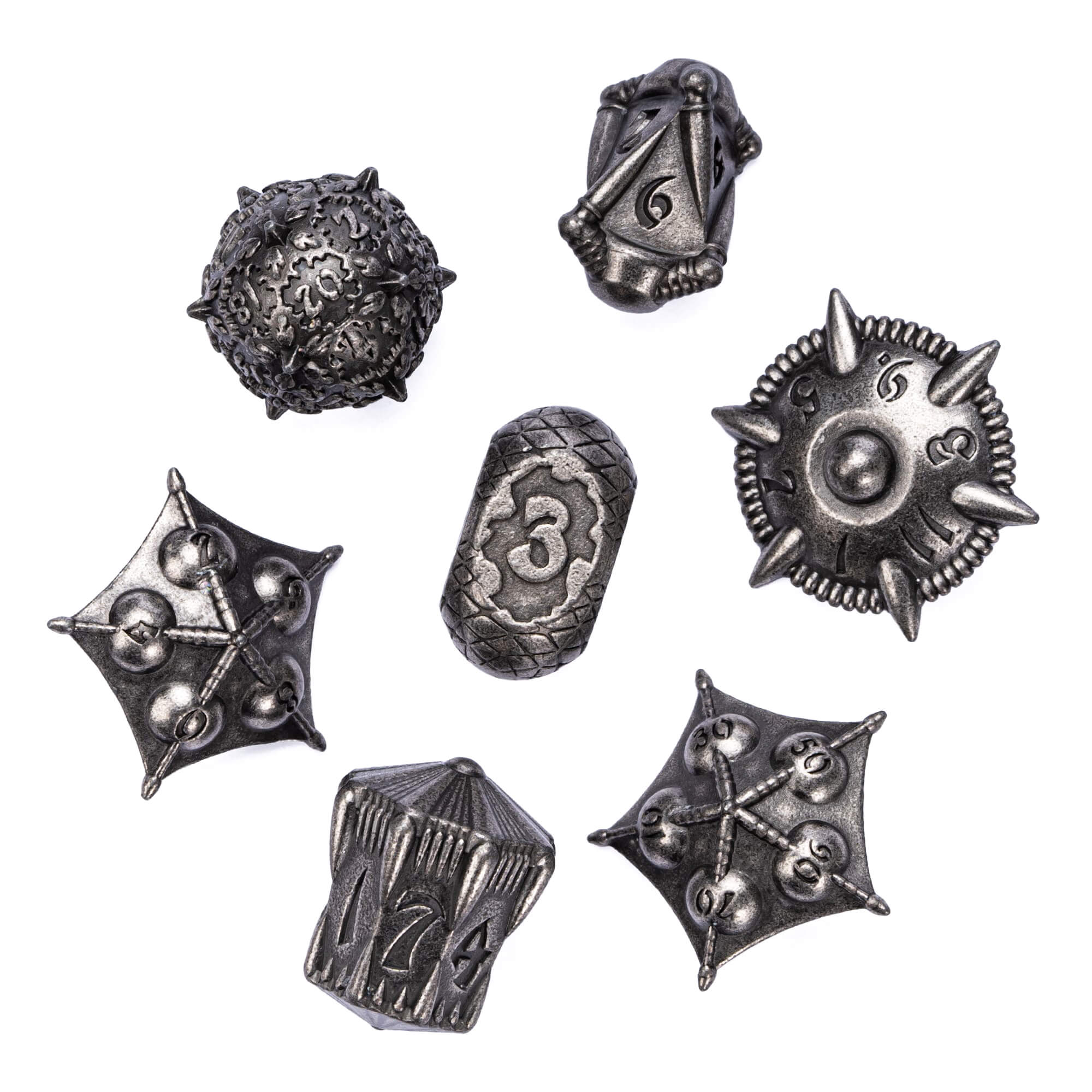 7 Polyhedral Dragon Set Metal Dice Sets DnD Nickel - Dice of Dragons