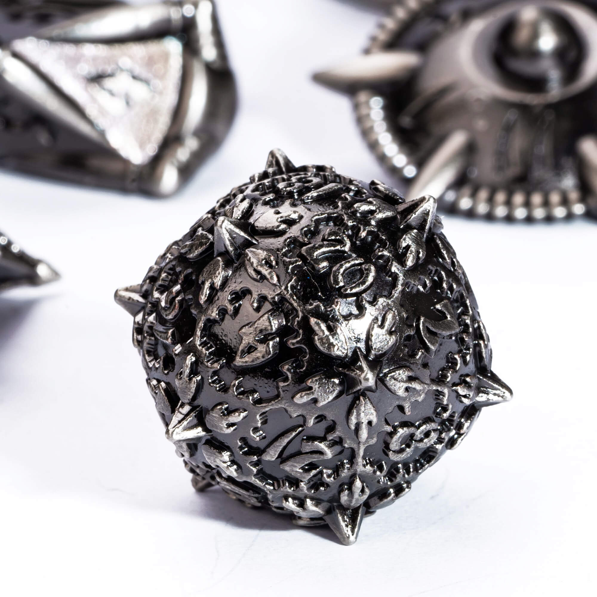 7 Polyhedral Dragon Set Metal D&D Dice Set Nickel - Dice of Dragons