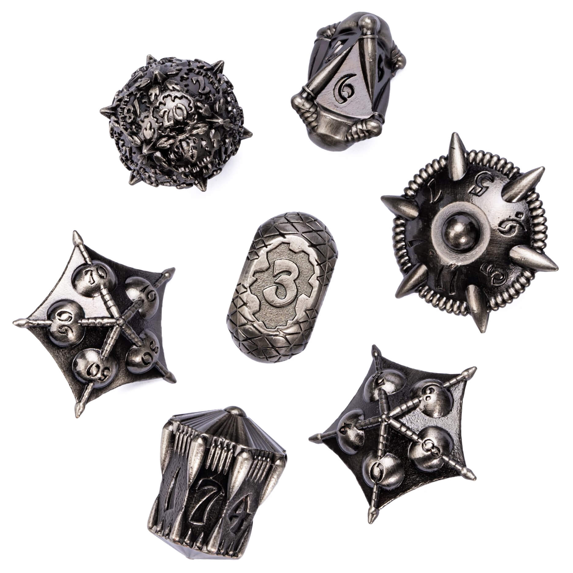 7 Polyhedral Dragon Set Metal D&D Dice Set Nickel - Dice of Dragons