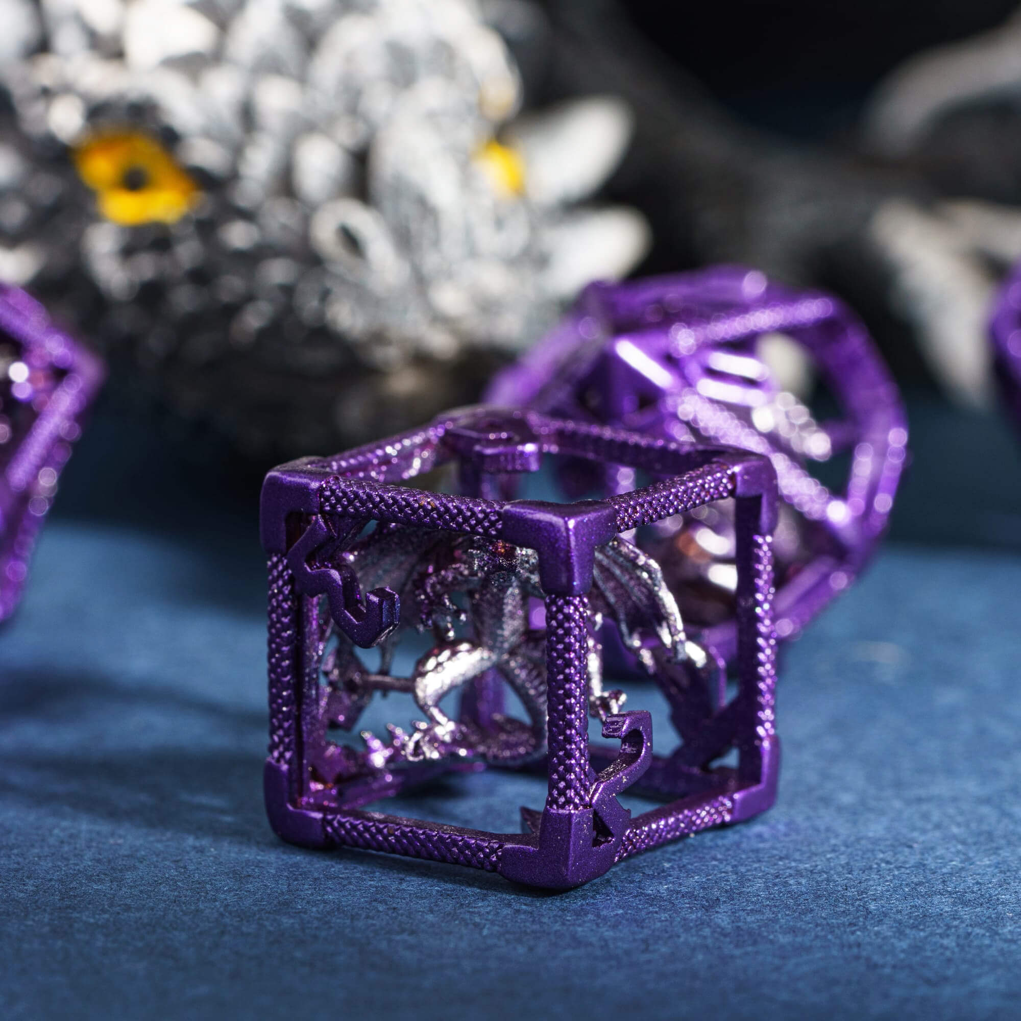 7 Polyhedral Hollow Metal Dragon DD Dice Sets Purple - Dice of Dragons