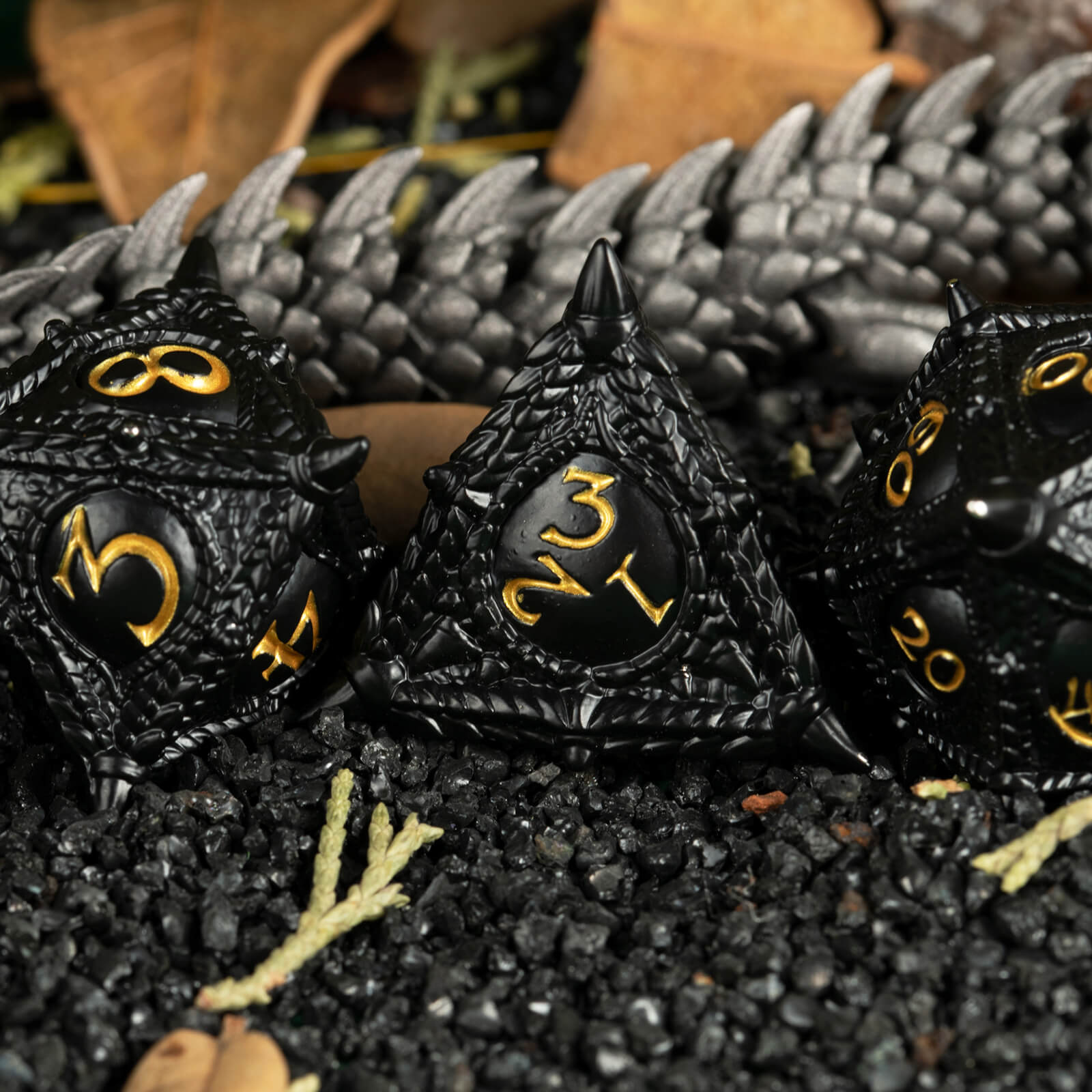 7 Polyhedral Metal Dragon Eye D&D Dice Set - Black - Dice of Dragons