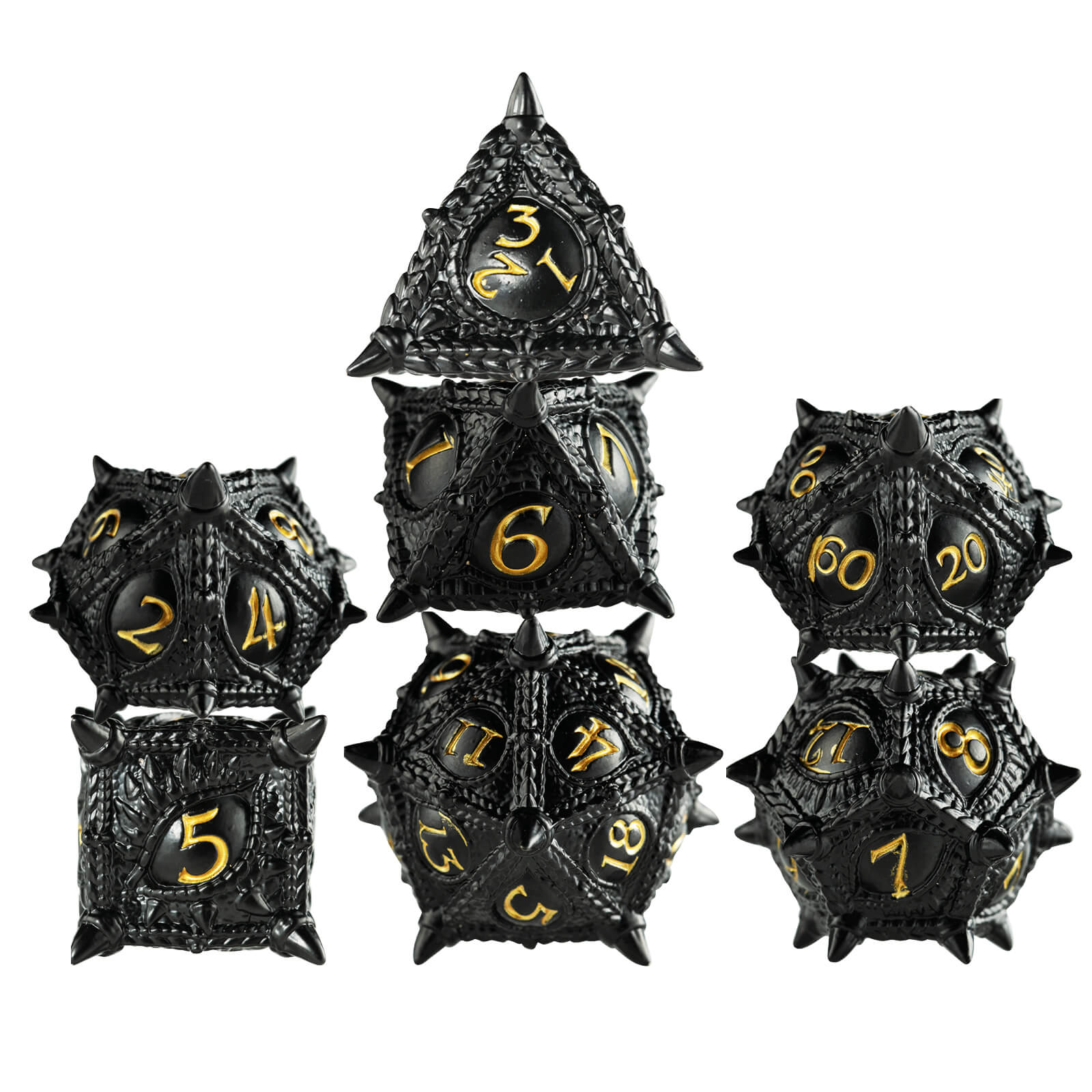 7 Polyhedral Metal Dragon Eye D&D Dice Set - Black - Dice of Dragons