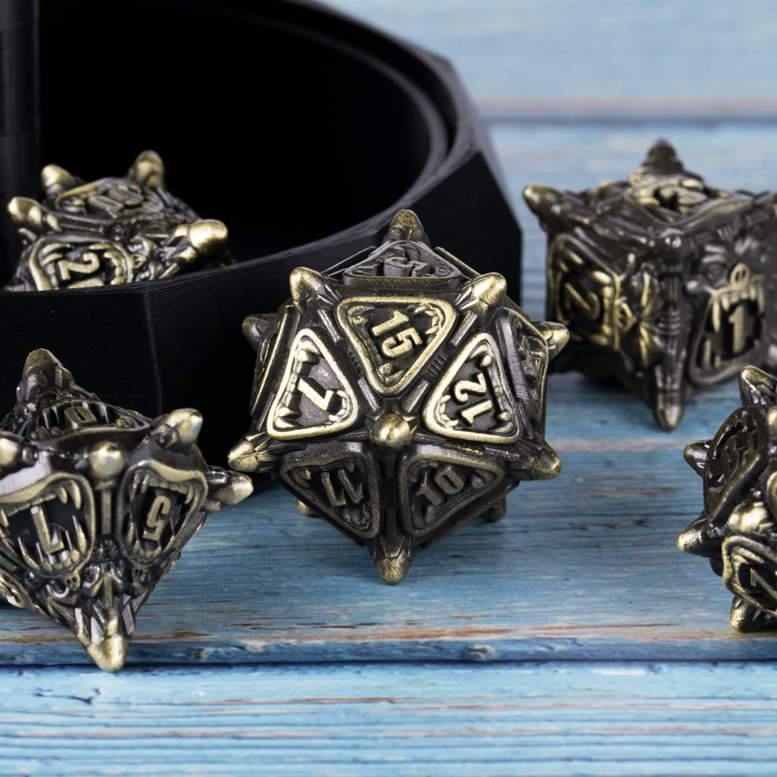 7 Polyhedral Monster Metal Dice Set D and D - Ancient Bronze - Dice of Dragons