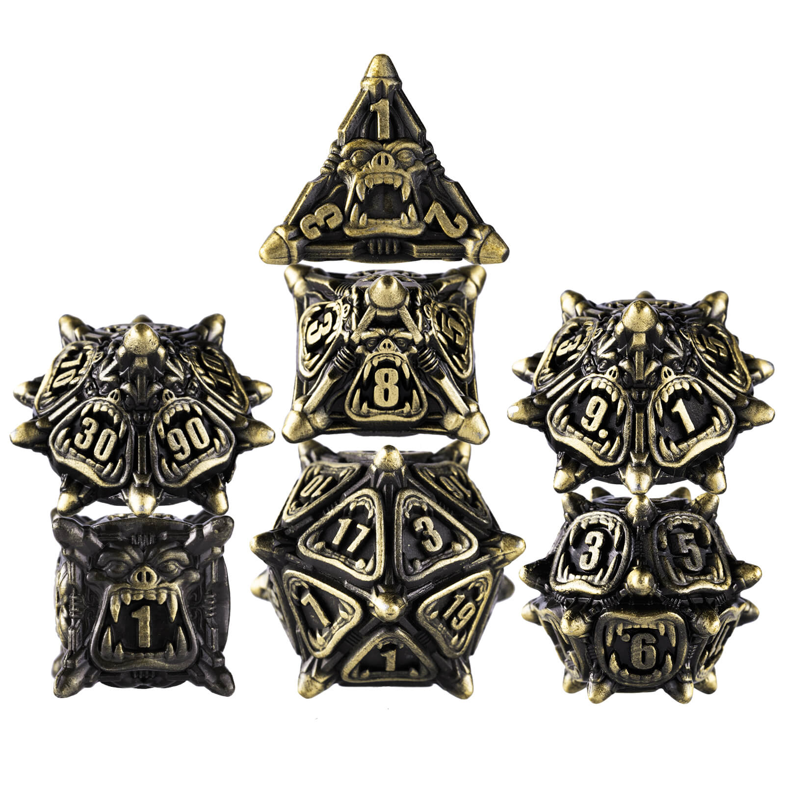 7 Polyhedral Monster Metal Dice Set D and D - Ancient Bronze - Dice of Dragons