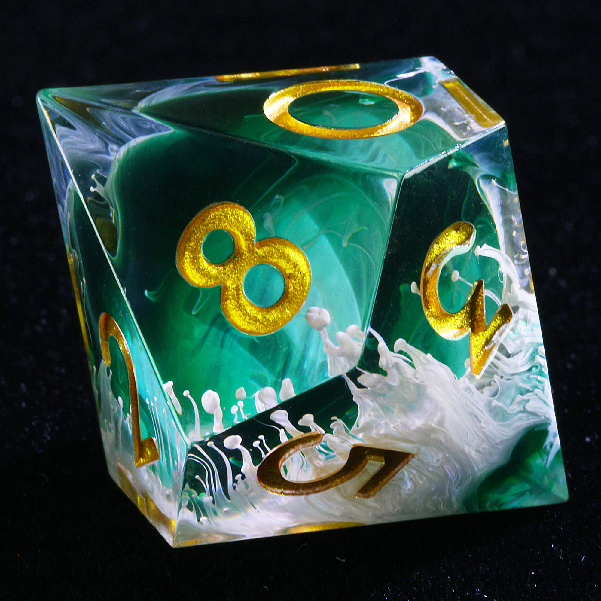 7 Polyhedral Resin D and D Set of Dice Wave Green - Dice of Dragons