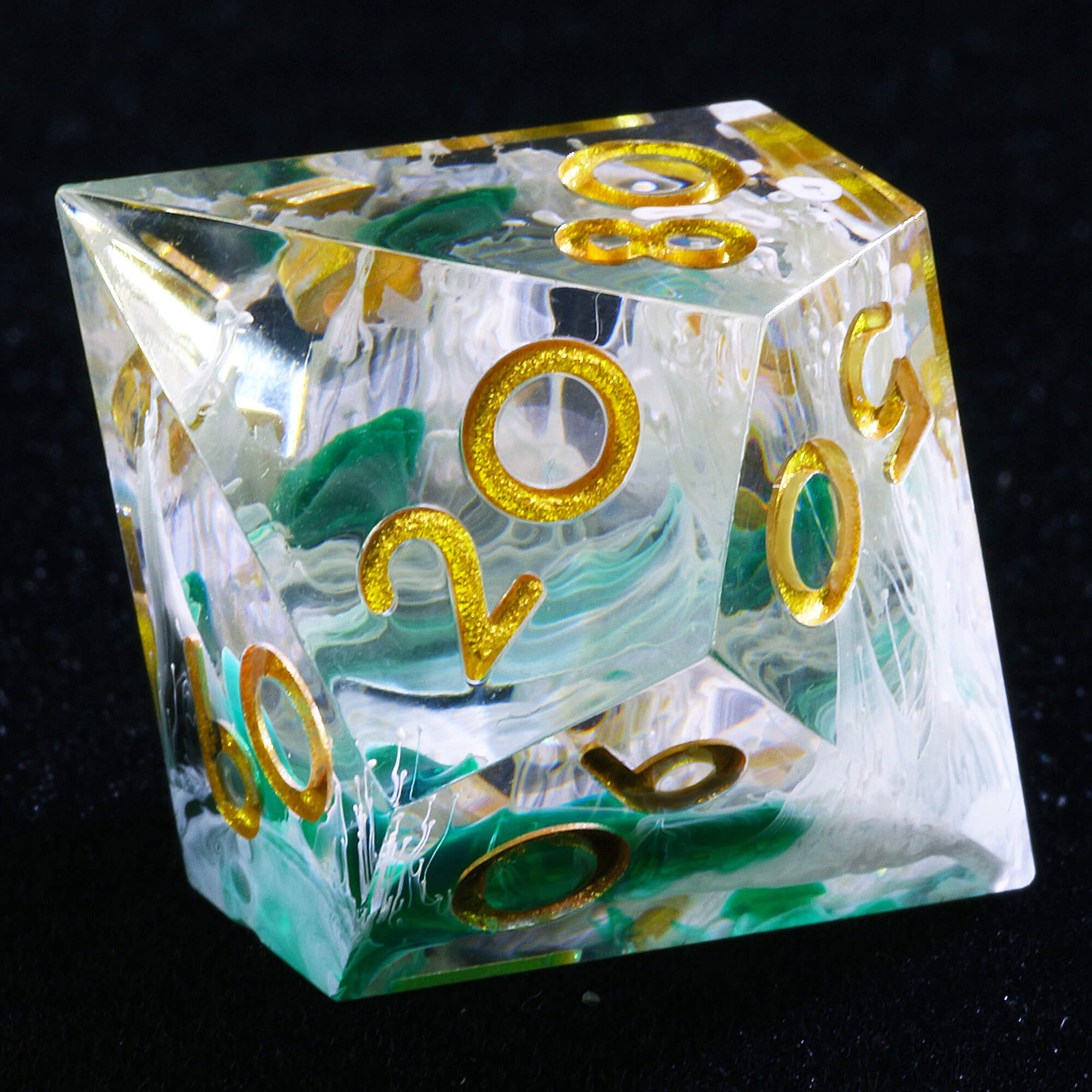 7 Polyhedral Resin D and D Set of Dice Wave Green - Dice of Dragons