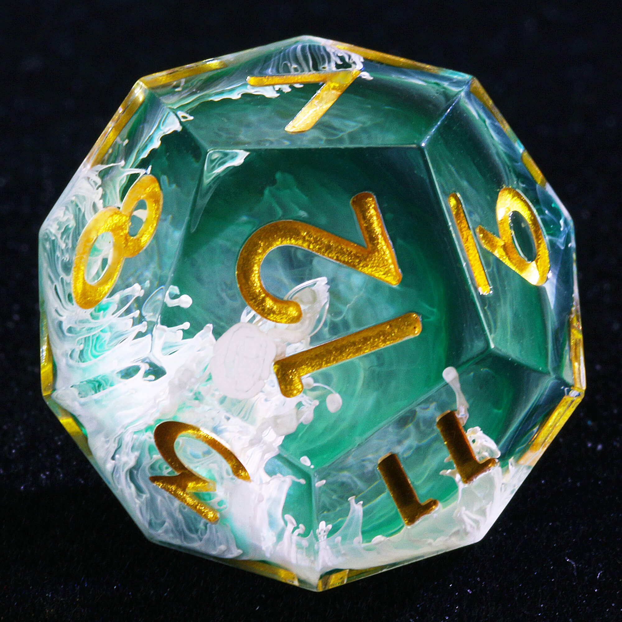 7 Polyhedral Resin D and D Set of Dice Wave Green - Dice of Dragons