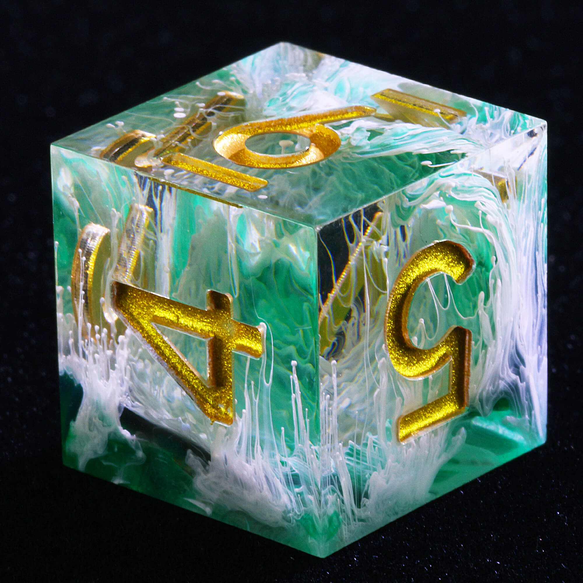 7 Polyhedral Resin D and D Set of Dice Wave Green - Dice of Dragons