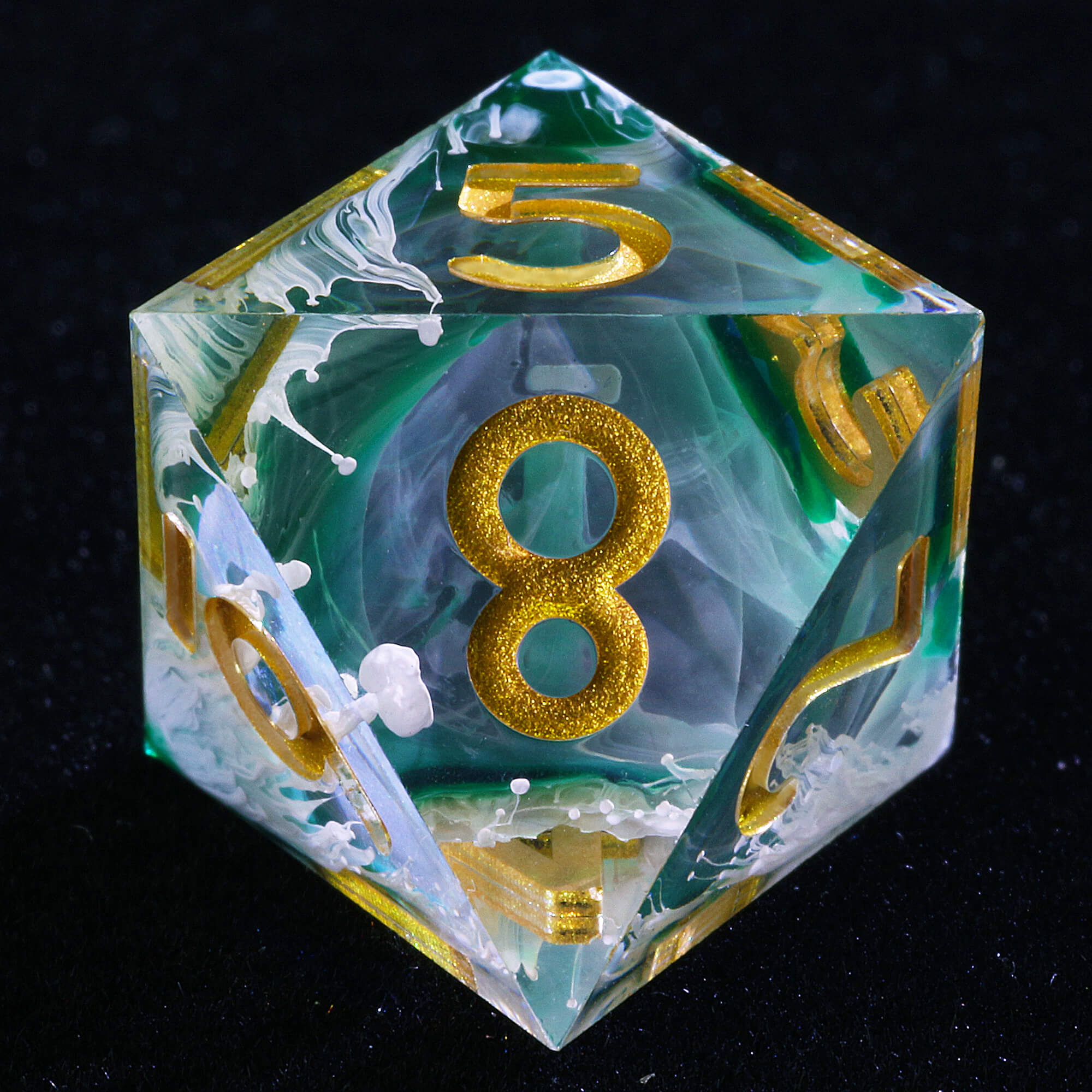 7 Polyhedral Resin D and D Set of Dice Wave Green - Dice of Dragons