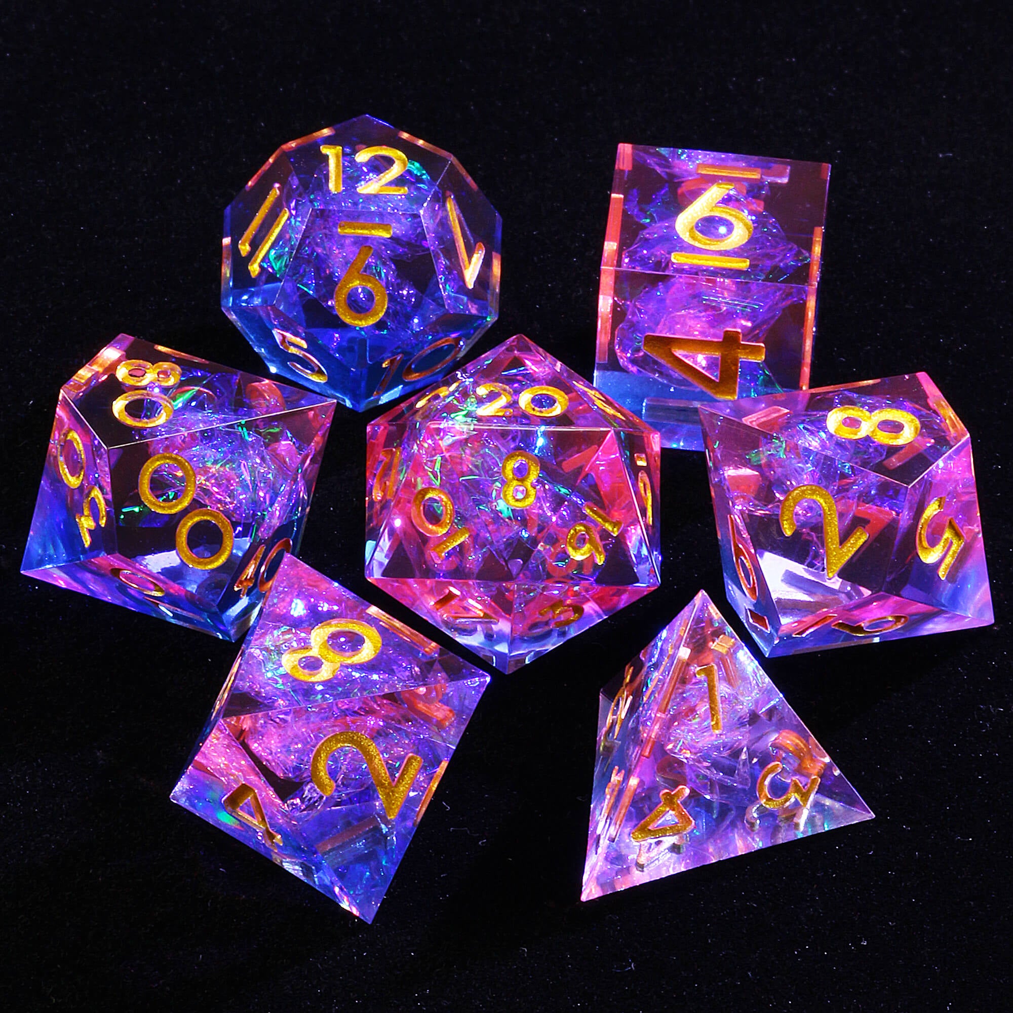 7 Polyhedral Resin D and D Dice Sets Blue Red - Dice of Dragons