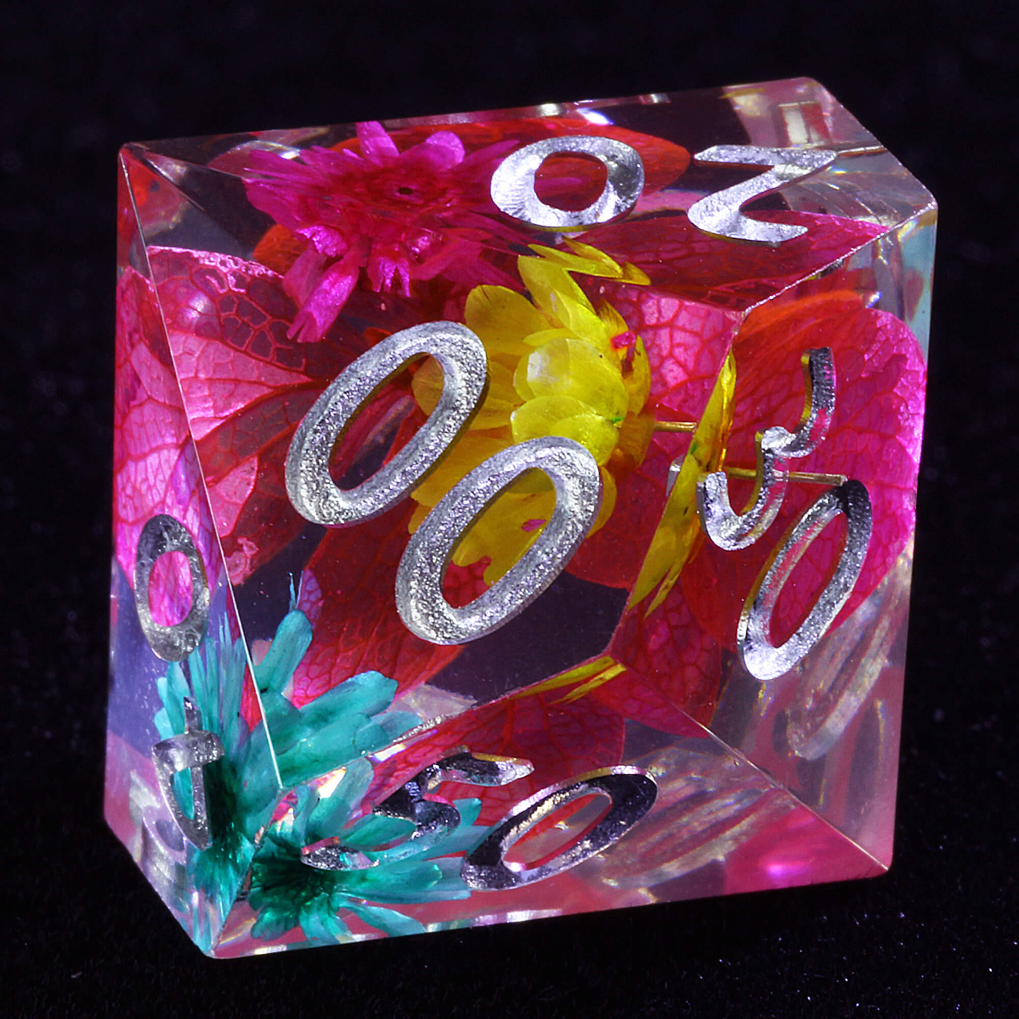 7 Polyhedral Resin Dice Sets D and D Red Flower - Dice of Dragons