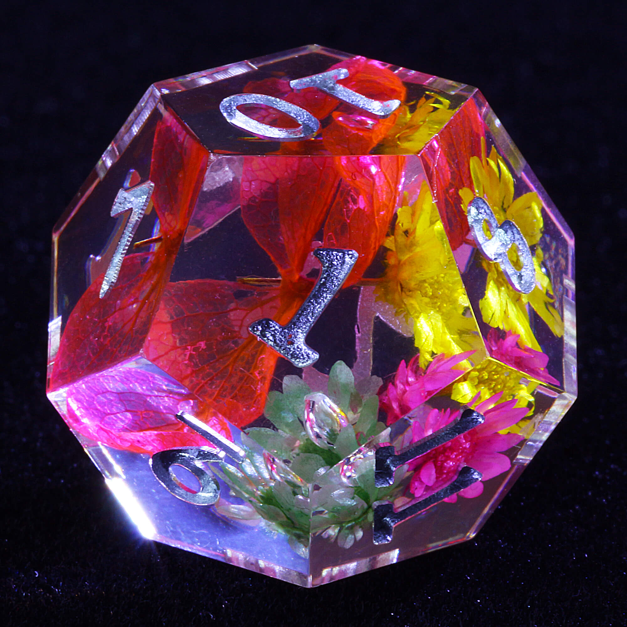 7 Polyhedral Resin Dice Sets D and D Red Flower - Dice of Dragons