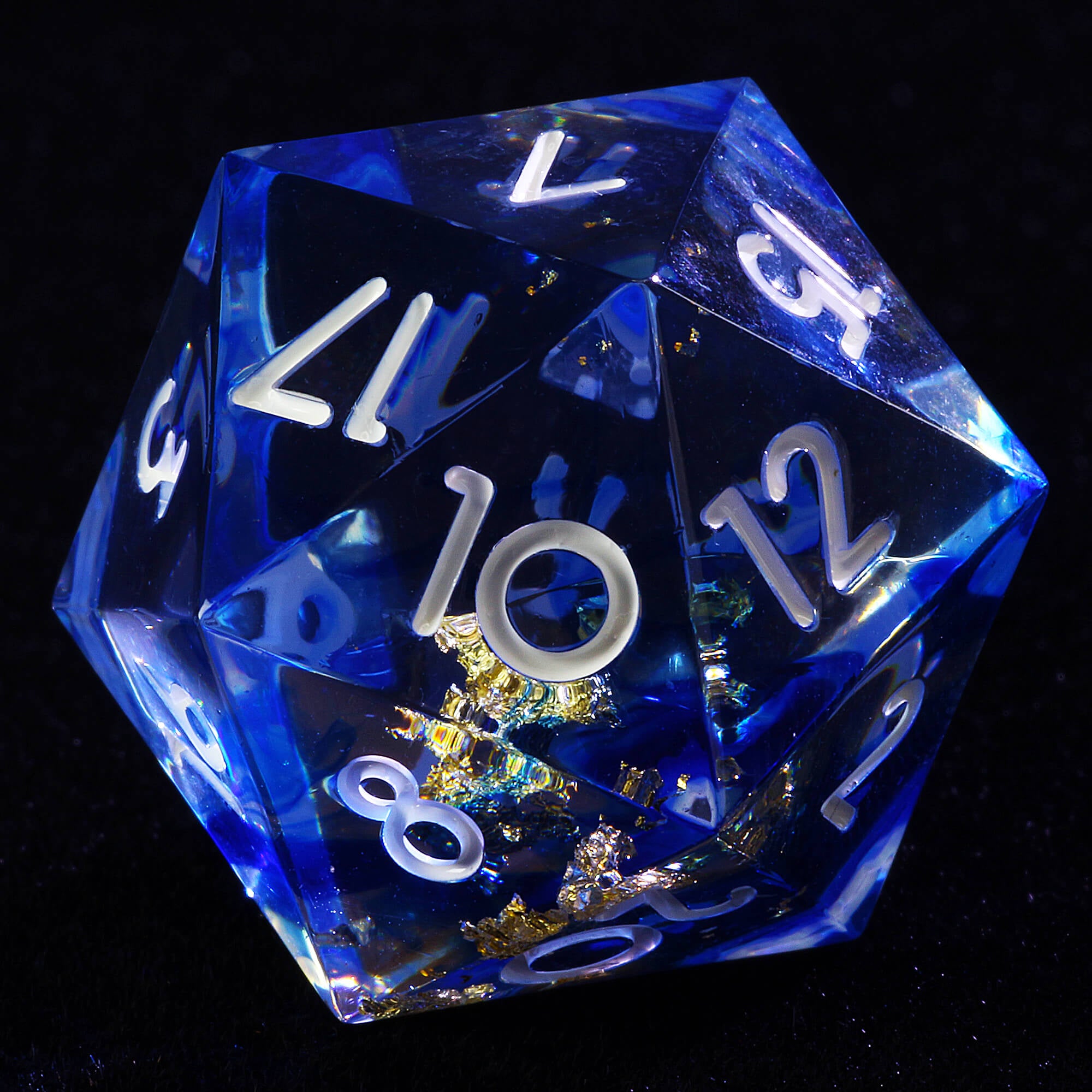 7 Polyhedral Resin Dice Sets DnD Gold Paper Blue - Dice of Dragons