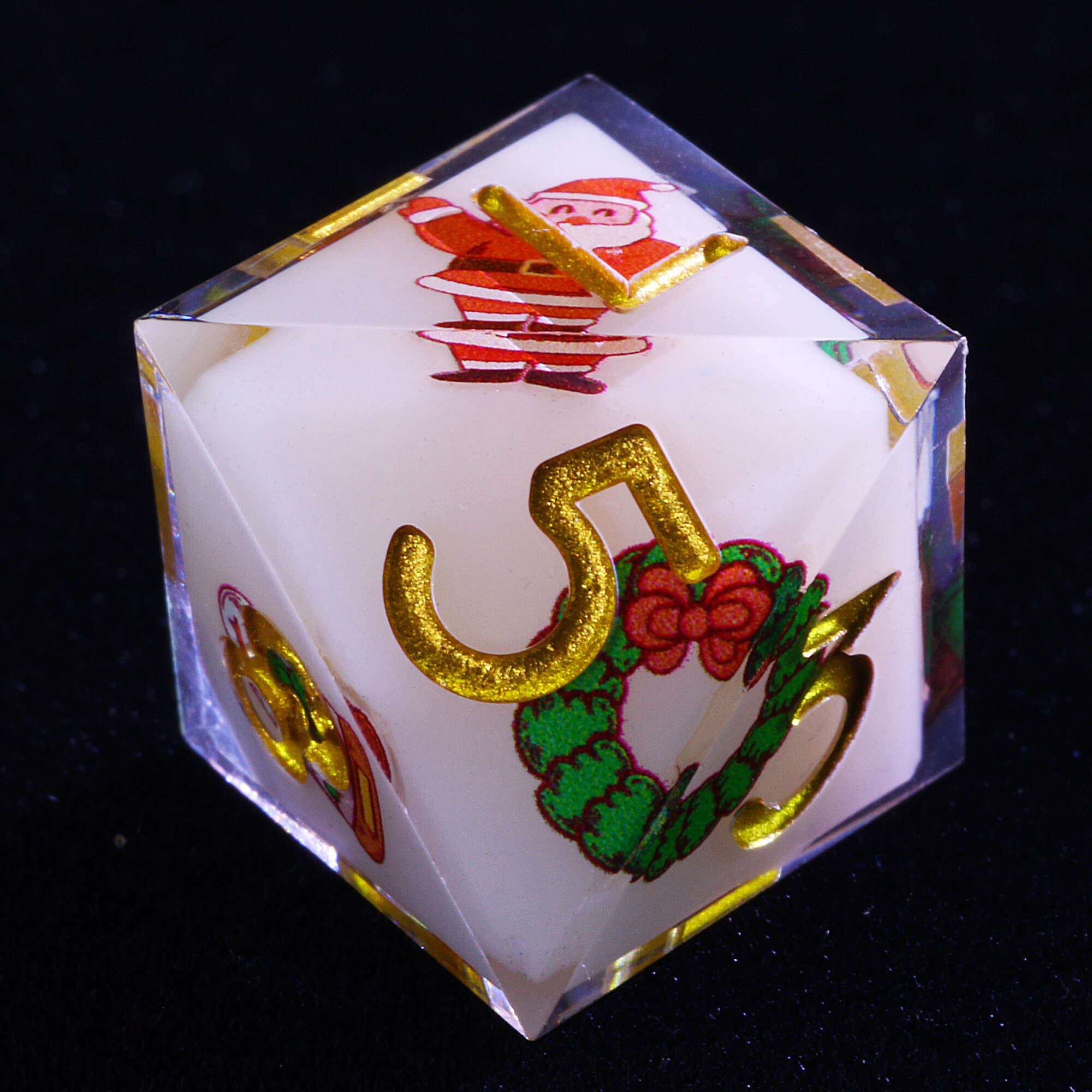 7 Polyhedral Resin Dice Set D&D Christmas Santa Claus White - Dice of Dragons