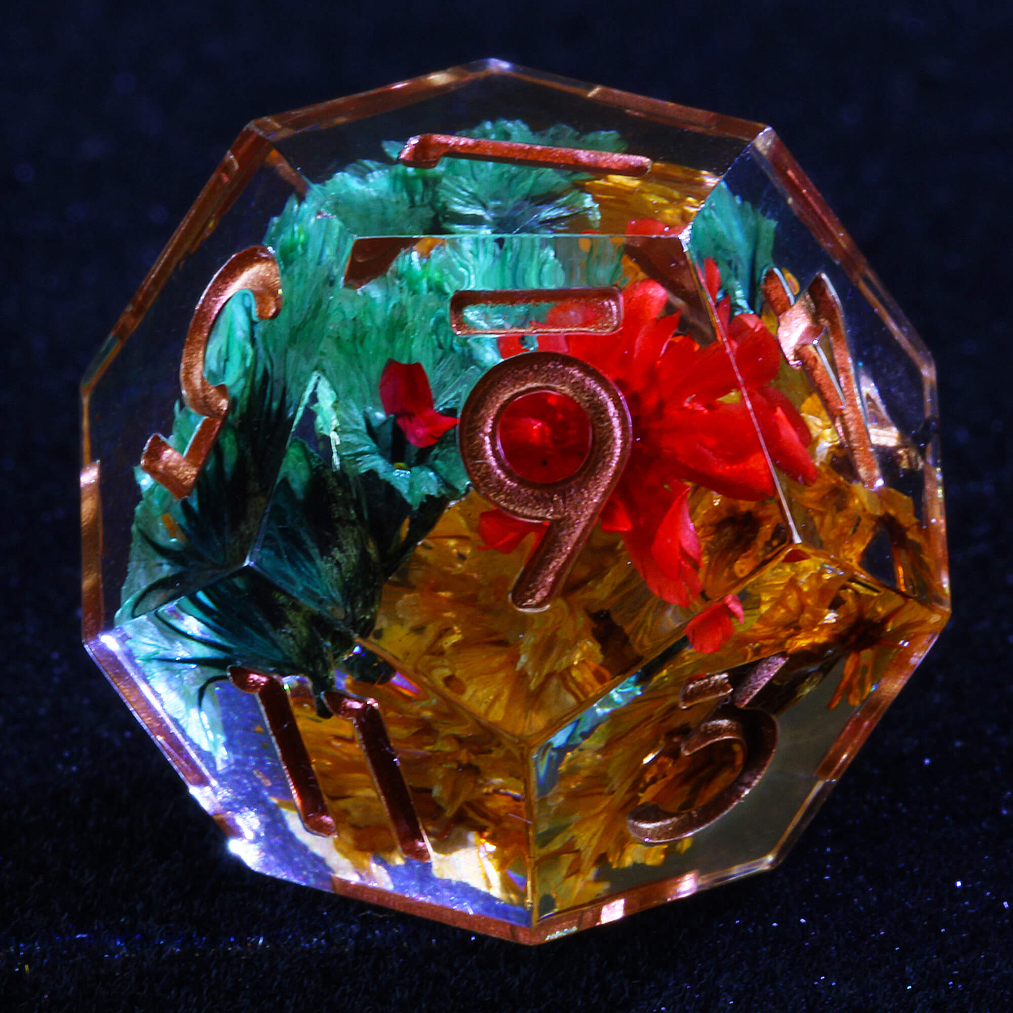 7 Polyhedral Resin DD Set of Dice Red Yellow Flower - Dice of Dragons