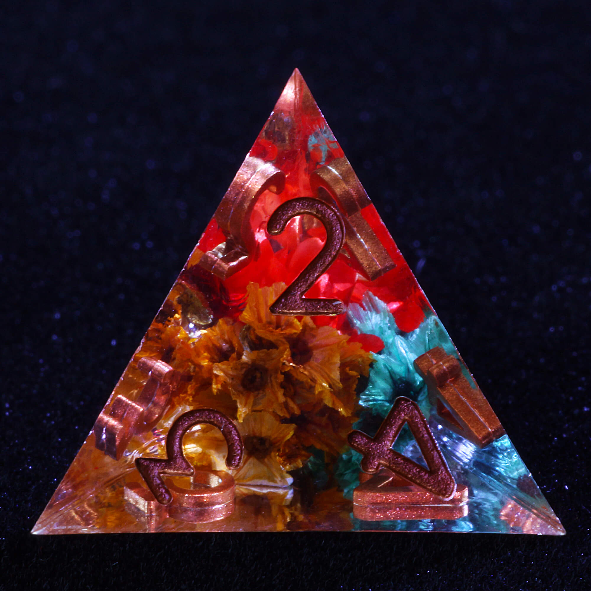 7 Polyhedral Resin DD Set of Dice Red Yellow Flower - Dice of Dragons