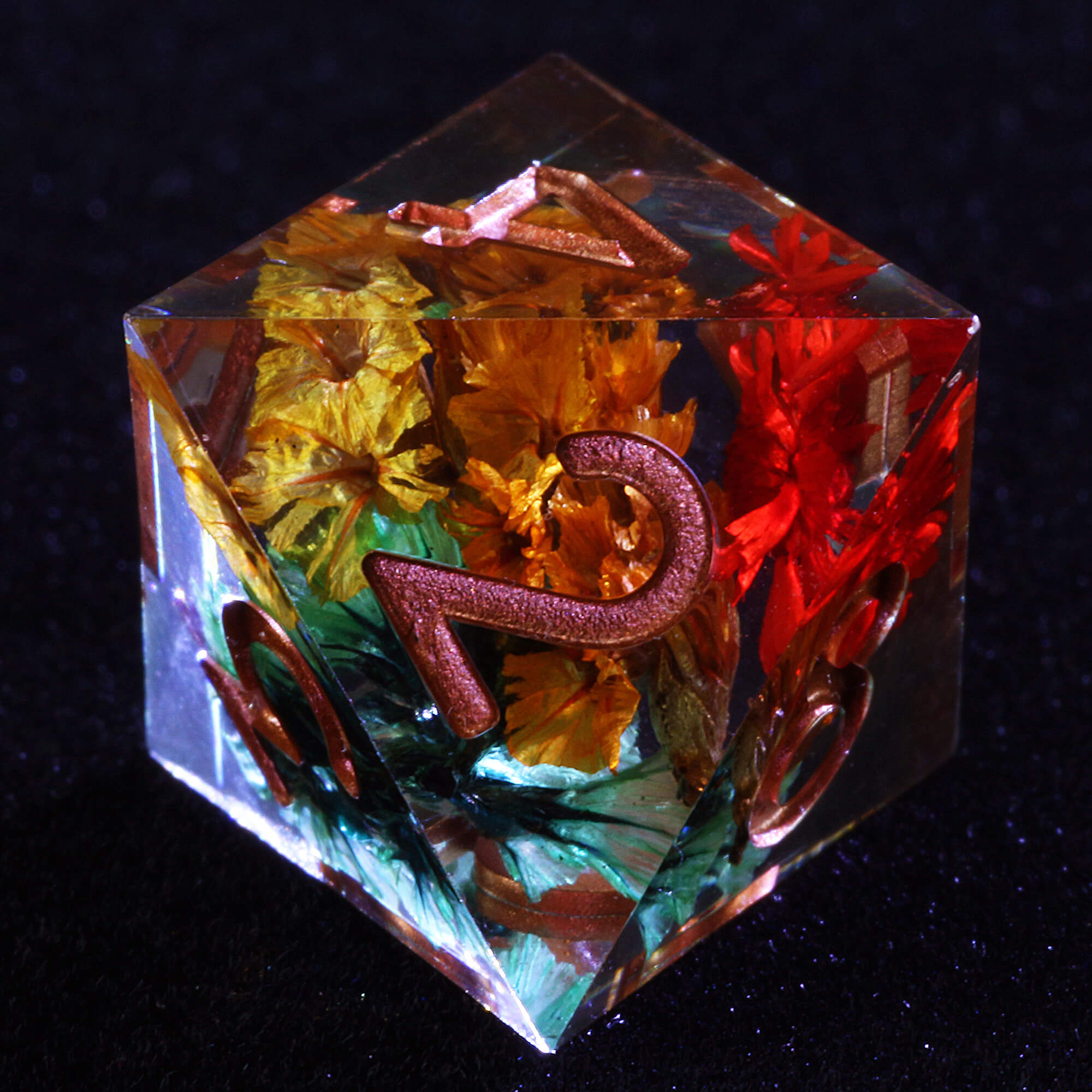 7 Polyhedral Resin DD Set of Dice Red Yellow Flower - Dice of Dragons