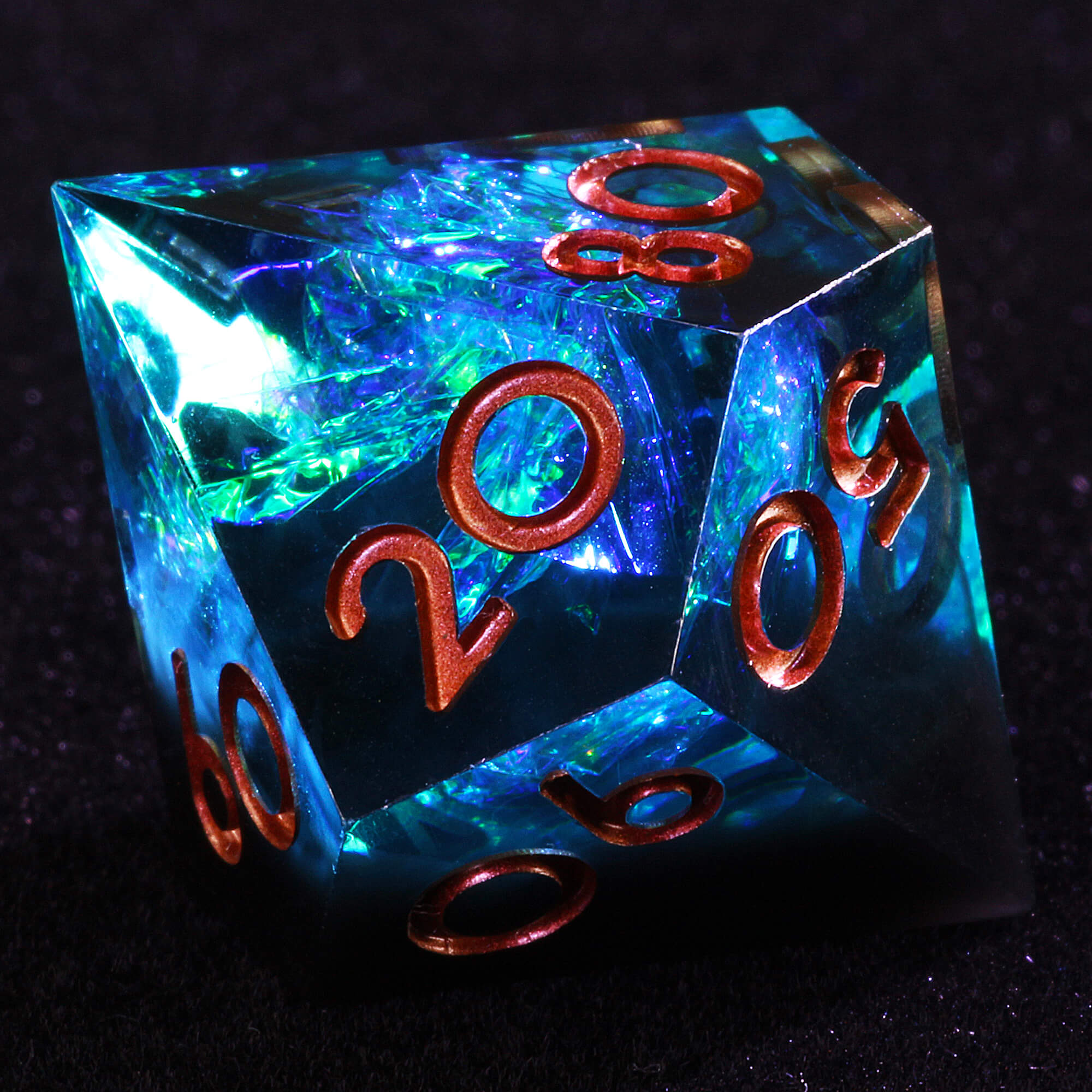 7 Polyhedral Resin DnD Set of Dice Glitter Paper Blue - Dice of Dragons