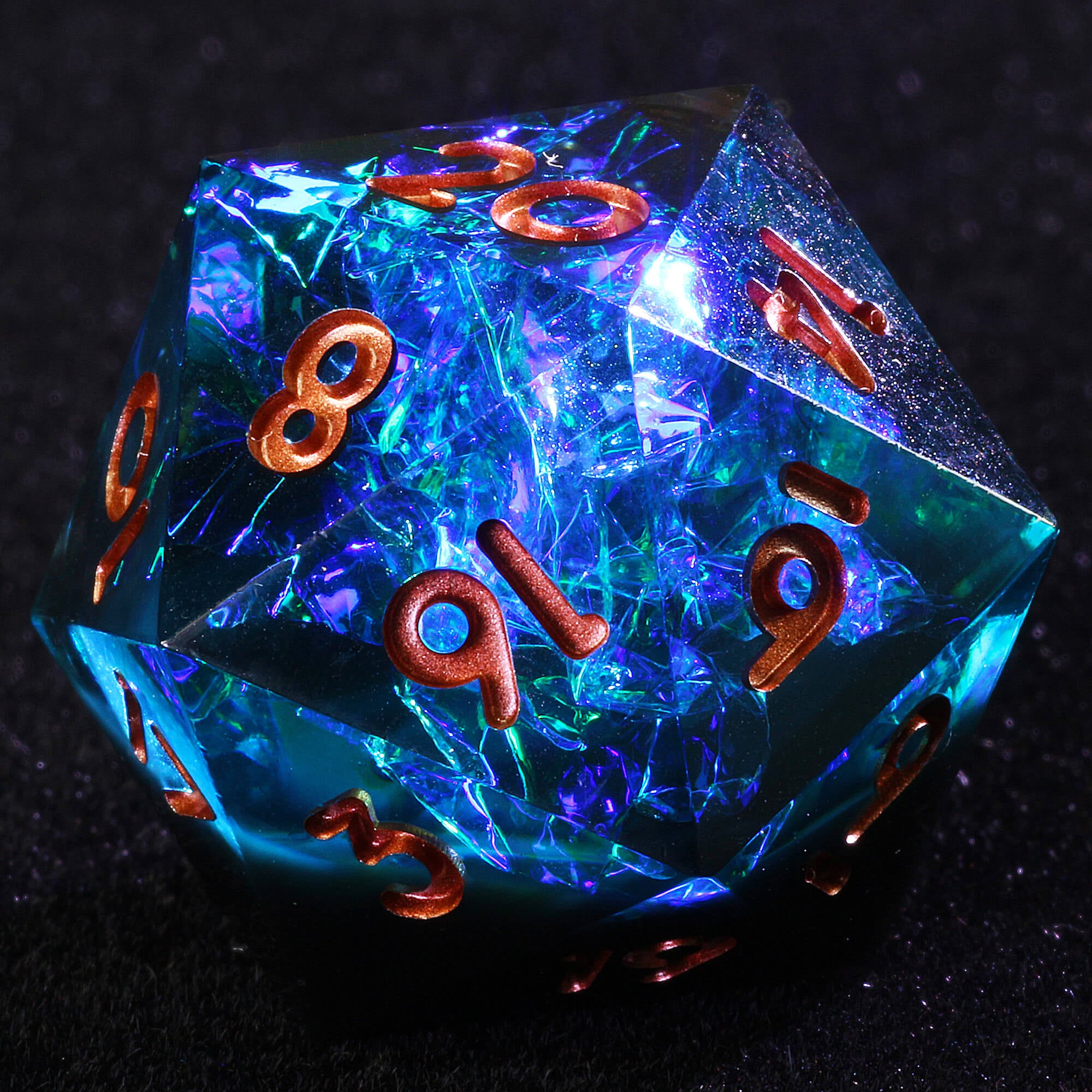 7 Polyhedral Resin DnD Set of Dice Glitter Paper Blue - Dice of Dragons