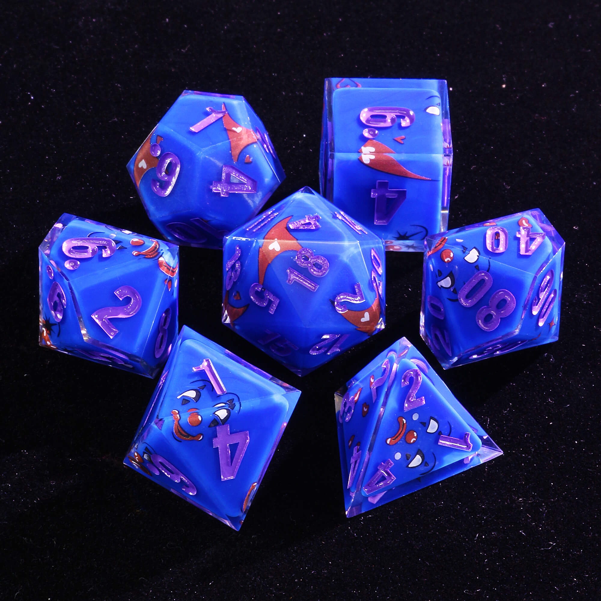 7 Polyhedral Resin D&D Dice Masters Sets Clown Blue - Dice of Dragons