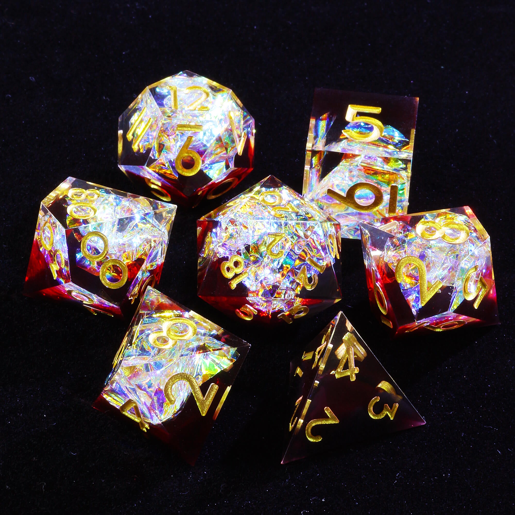 7 Polyhedral Resin DnD Dice Set Silver Paper Red - Dice of Dragons