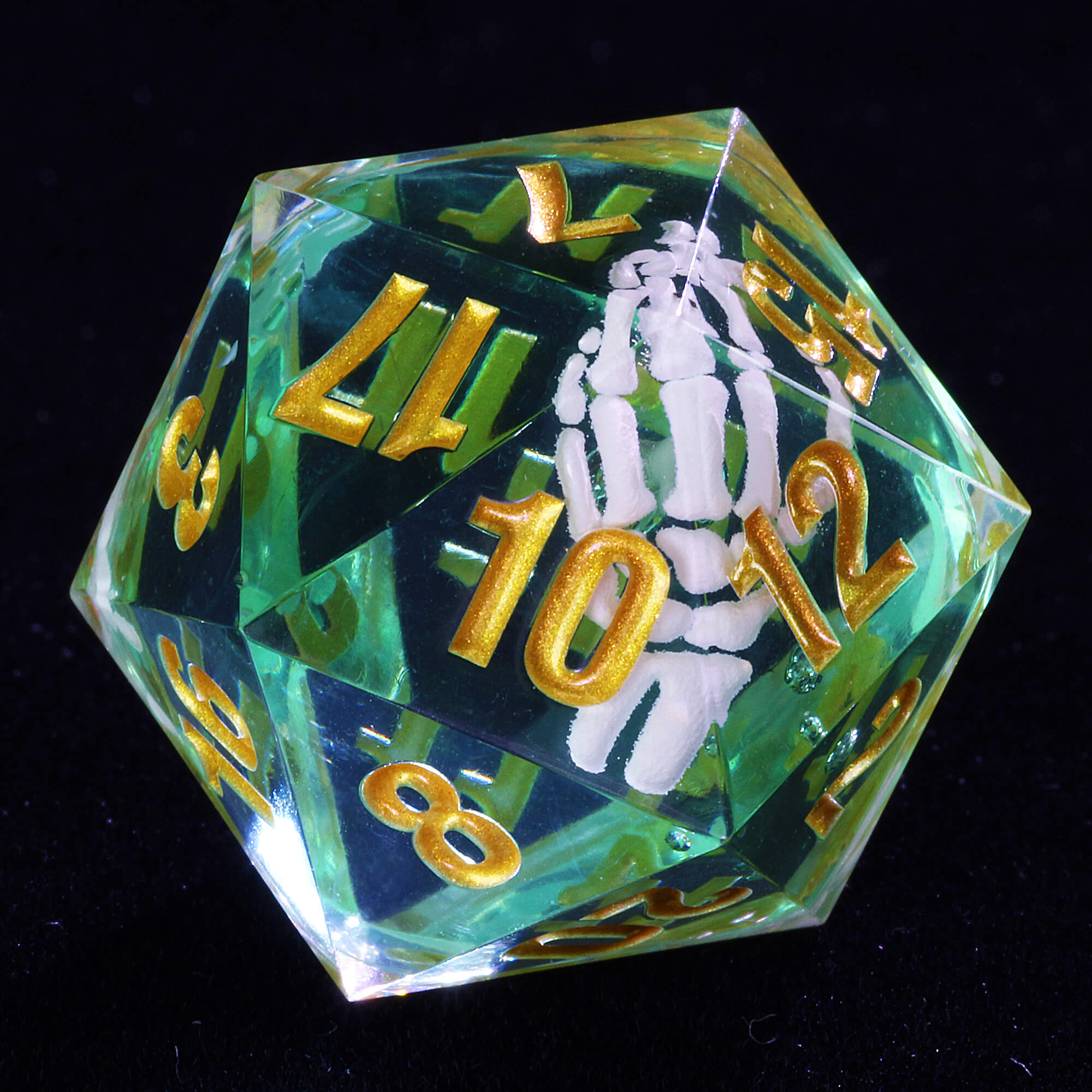 7 Polyhedral Resin Full DnD Dice Set Skeleton Palm - Dice of Dragons