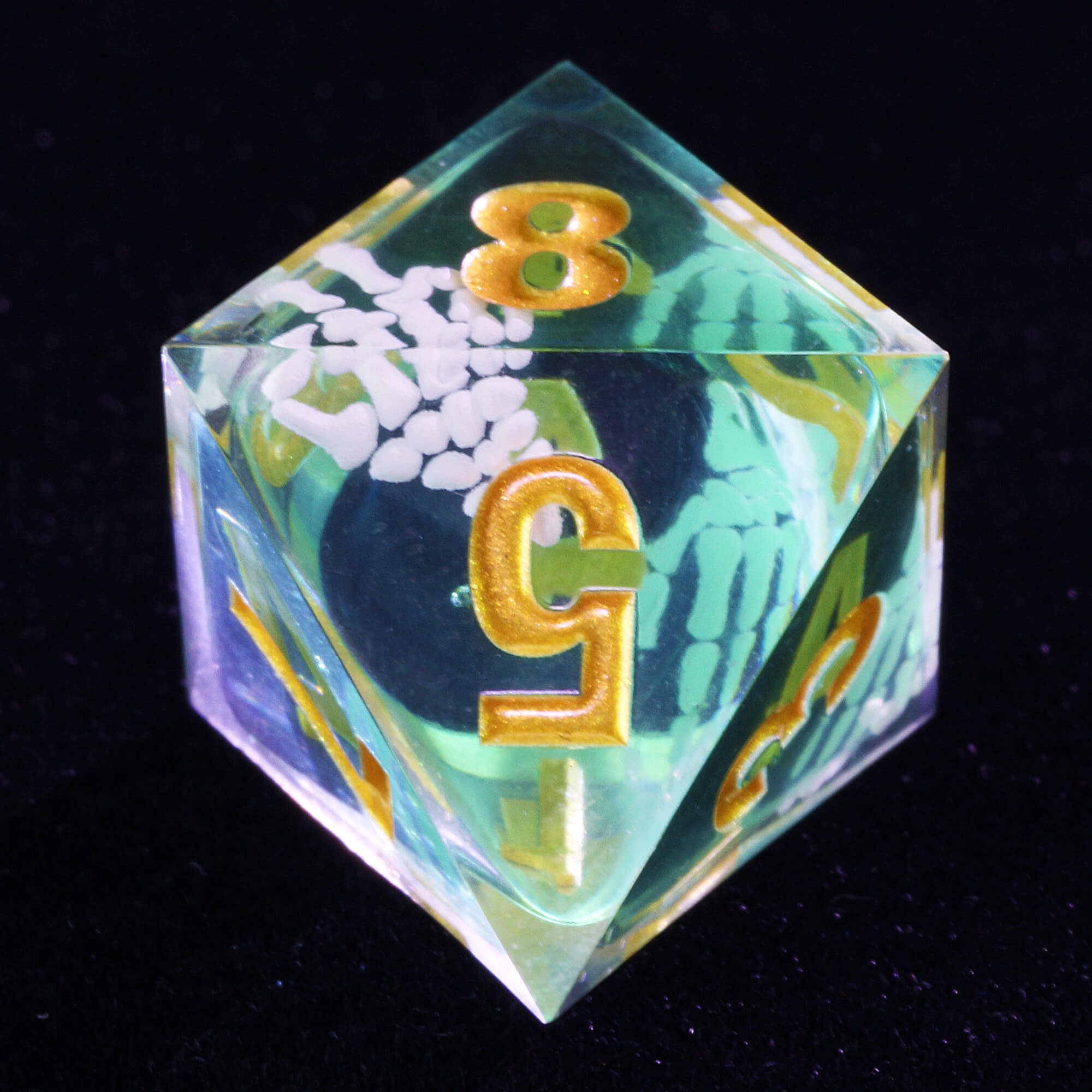 7 Polyhedral Resin Full DnD Dice Set Skeleton Palm - Dice of Dragons