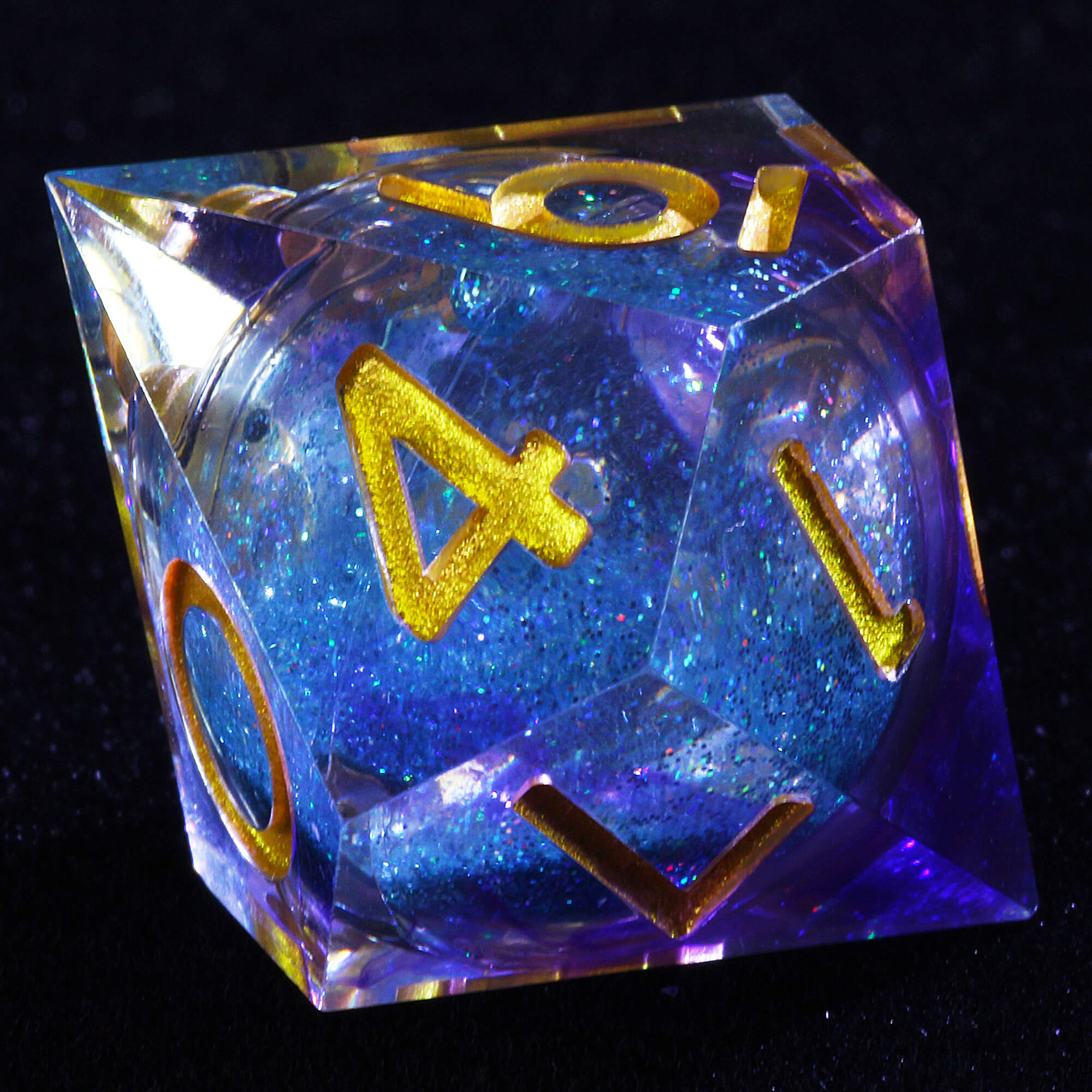 7 Polyhedral Resin Glitter Liquid Core D and D Set Dice Purple - Dice of Dragons