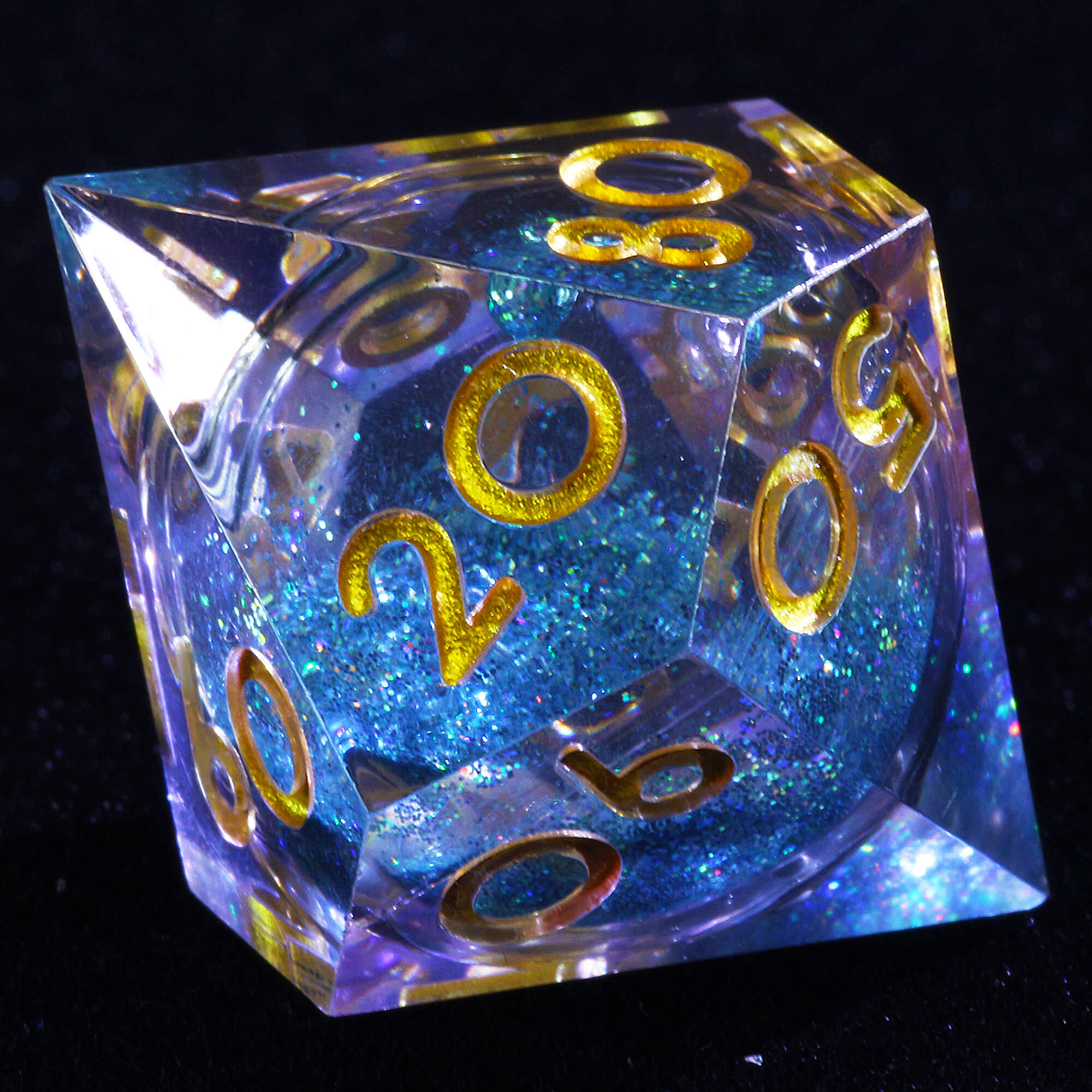 7 Polyhedral Resin Glitter Liquid Core D and D Set Dice Purple - Dice of Dragons