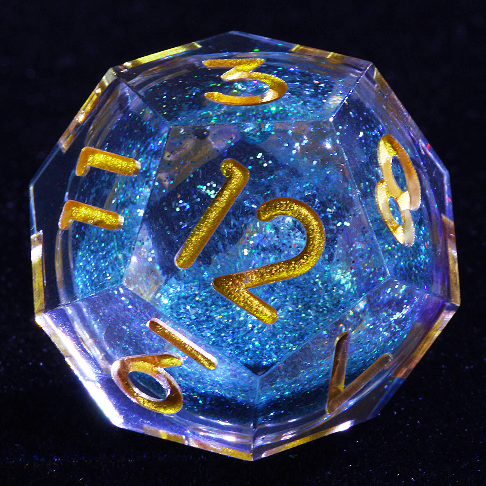 7 Polyhedral Resin Glitter Liquid Core D and D Set Dice Purple - Dice of Dragons